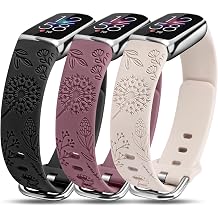 Minyee 3 Packs Compatible with Fitbit Luxe Bands for Women Soft Silicone Floral Engraved Sport Strap Dandelion Wristband Replacement for Fitbit Luxe Watch Bands/Luxe Special Edition Fitness Tracker