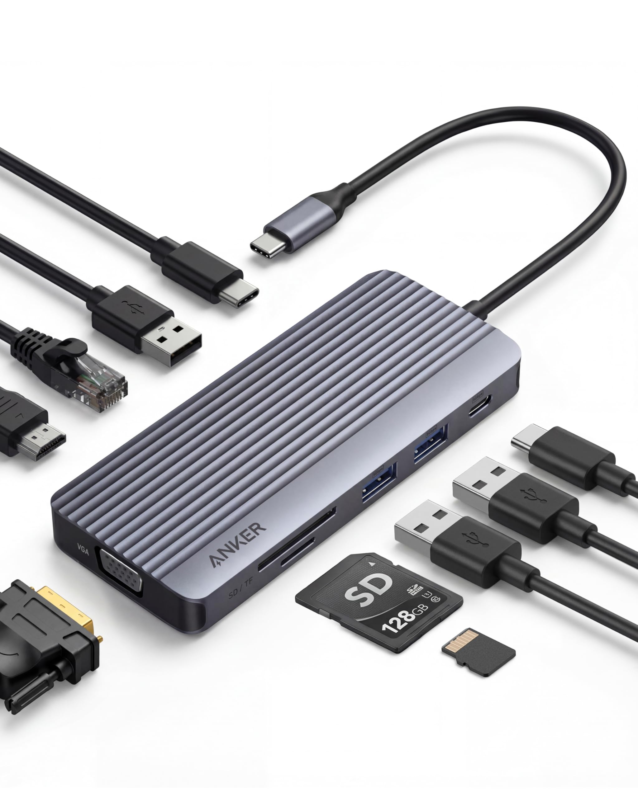 Anker Dual-Display USB-C Hub (10-in-1), 4K@30Hz HDMI Display mit 100W Max Power Delivery, 5 Gbit/s USB-C und USB-A Datenports, Für MacBook, Lenovo, Dell XPS, HP Laptops A83C20A1