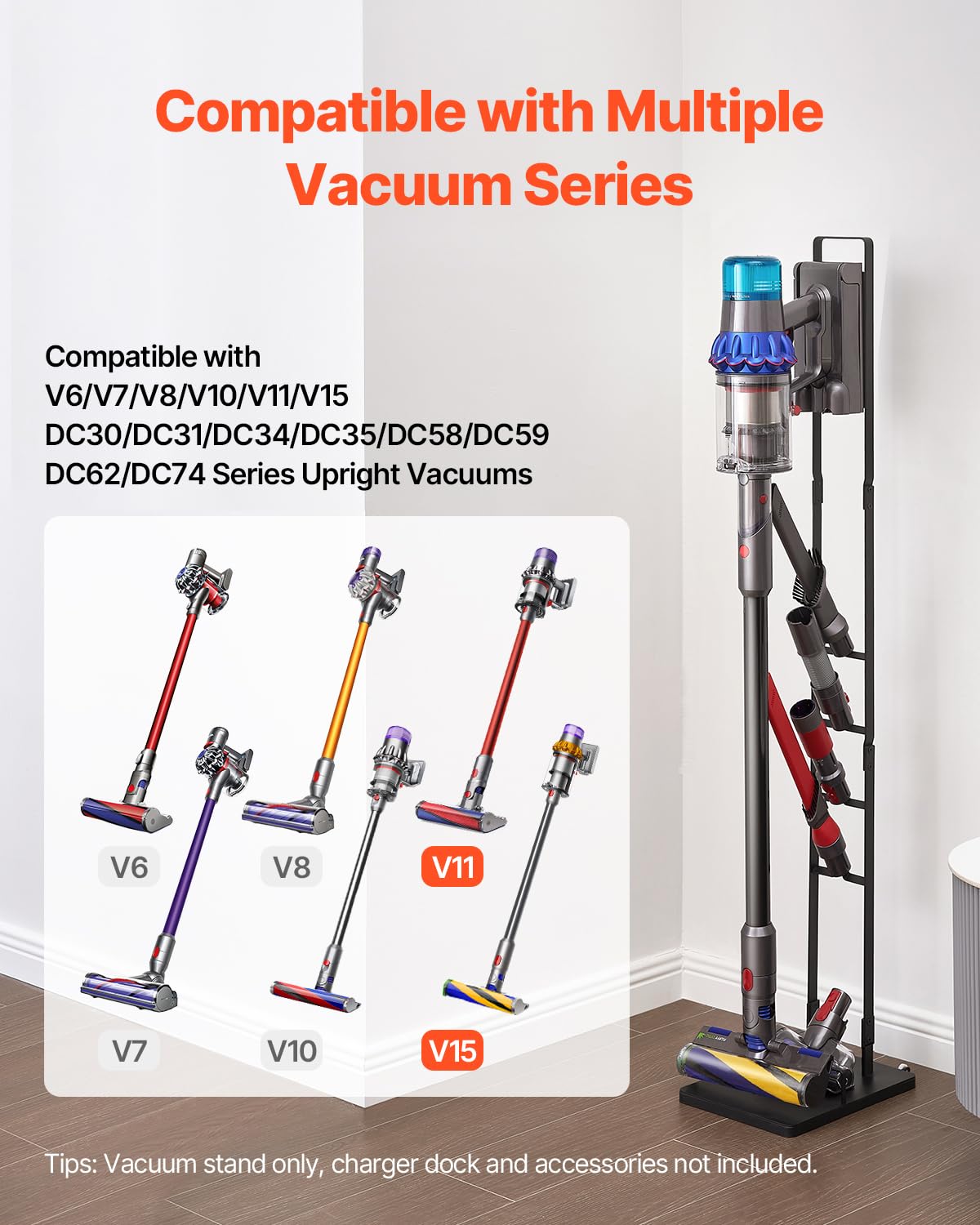 VEVOR Supporto per Aspirapolvere, Compatibile con Dyson V6 V7 V8 V10 V11 V15, Supporto per Aspirapolvere Stabile con Ruote per Aspirapolvere Verticali Senza Fili Dyson DC30 DC31 DC34 DC35 e Accessori