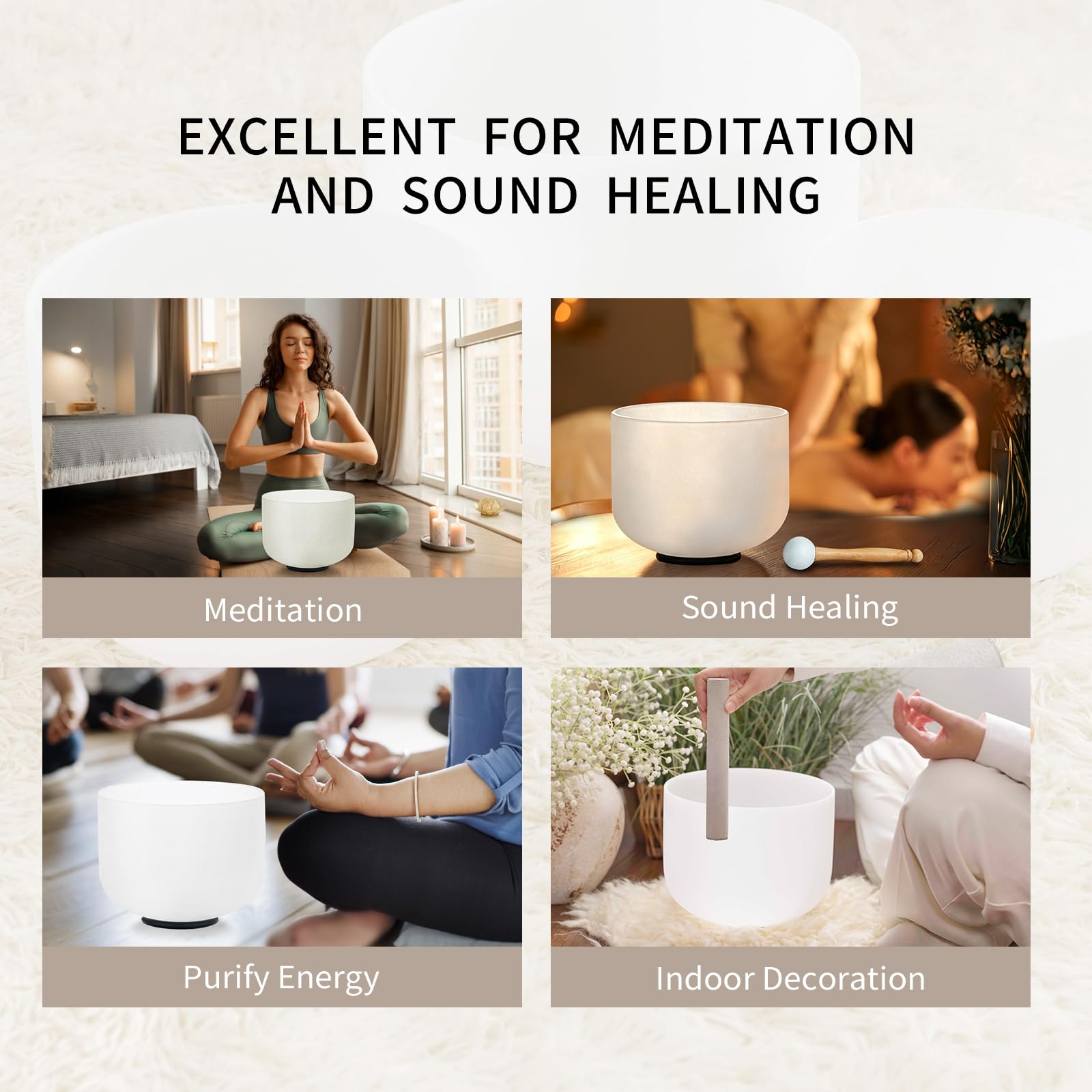 Hye-eun Set di 7 campane tibetane in cristallo da 17-30,5 cm, 432 Hz, per chakra, yoga, meditazione, con custodia resistente