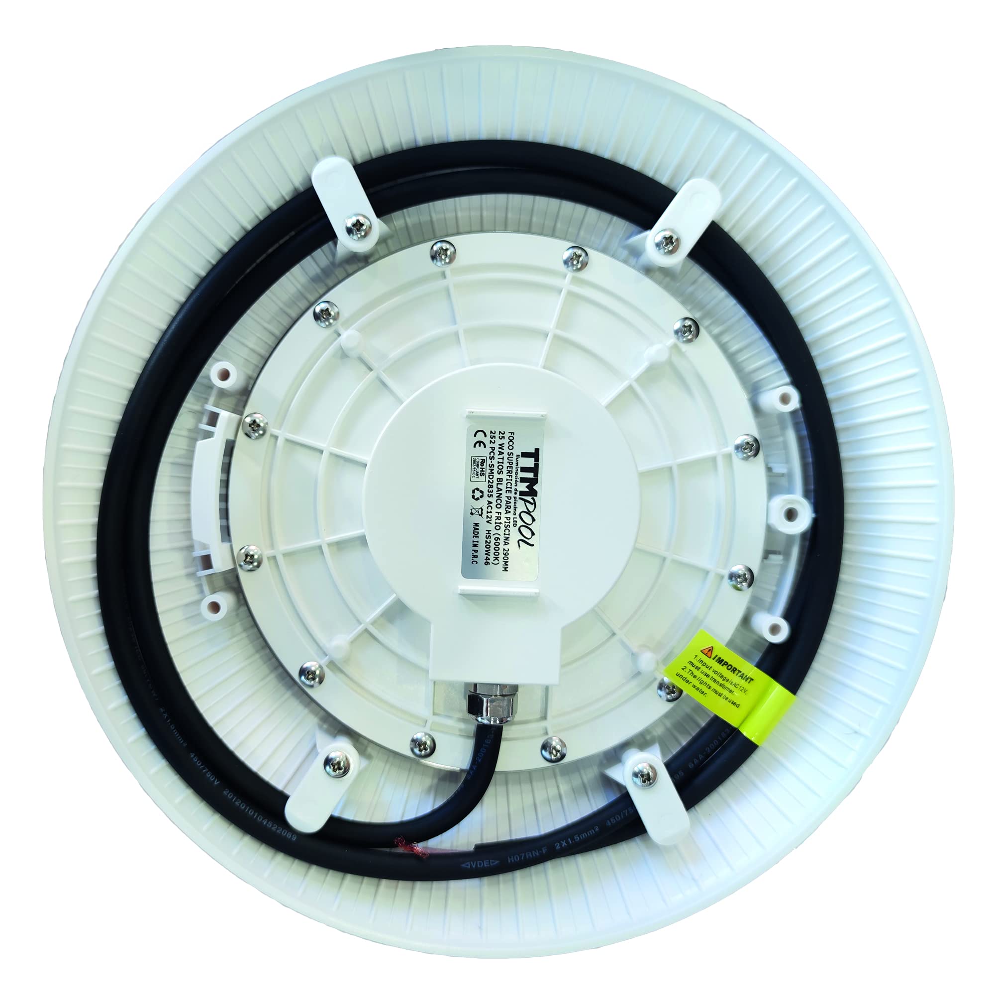 Foco Piscina Led 25W RGB 12 Colores Pack 2 + Mando - Instalación en Superficie de Piscina 2250 lumens Alta luminosidad - Slim Plus Nuevo DISEÑO Multicolor con tecnologia RGB - 12V Ø205 x 90mm