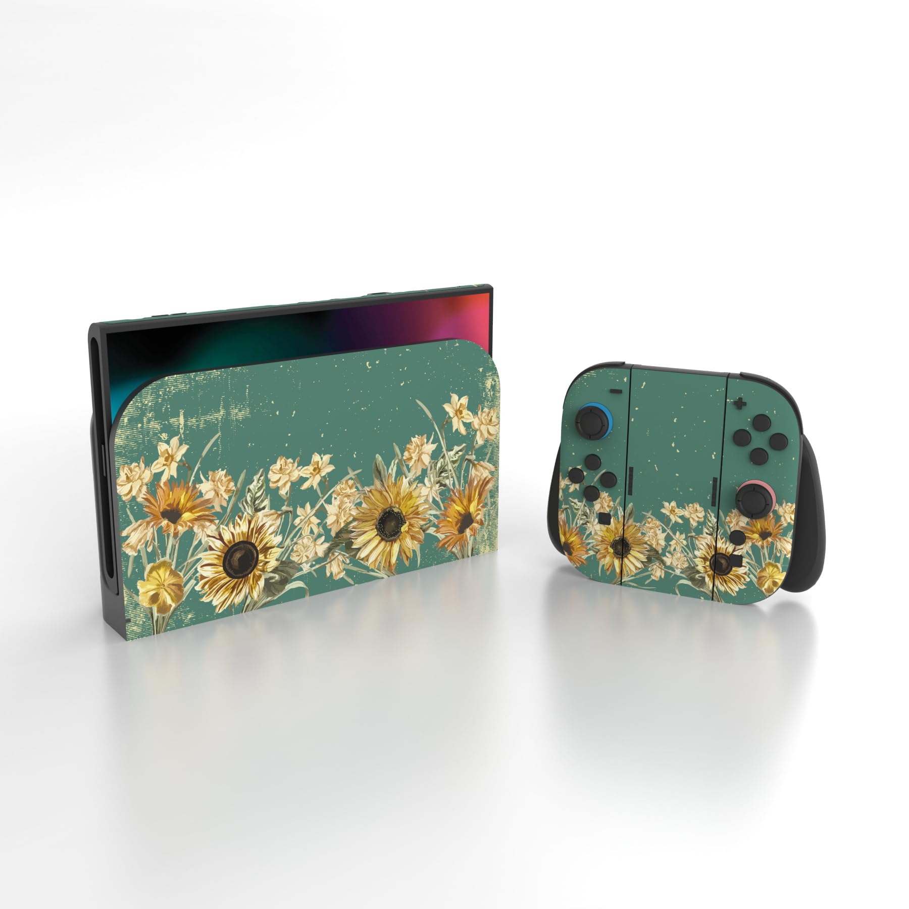 PlayVital for Nintendo Switch 2 Skin Full Set (2-Pack) - Protective Vinyl Decal Stickers for Switch 2 Console, Controllers, Handle Grips & Dock | No Residue, Anti-Scratch - Sunflowers - 4