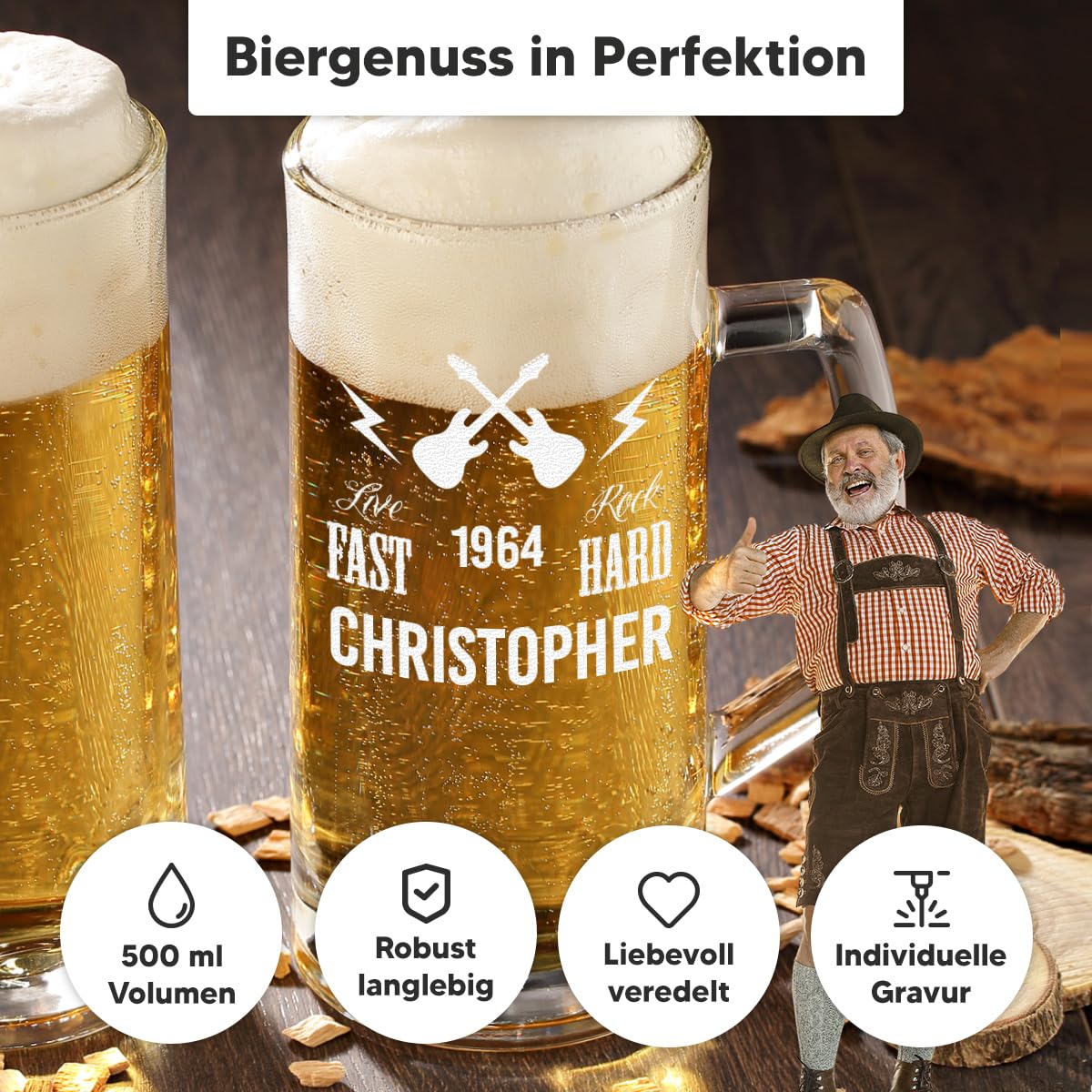 polar-effekt Chope à bière de 0,5 l et caisse en bois avec gravure comme cadeau pour homme – Coffret cadeau d'anniversaire – Chope à bière pour pils, exportation et bière artisanale