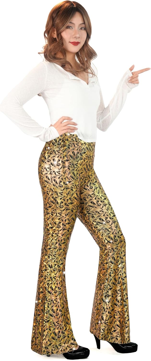 Nawgut Sequin Flare Pants Sparkly Glitter High Waisted Bell Bottoms Leggings Party Disco Clubwear for Women - Image 4