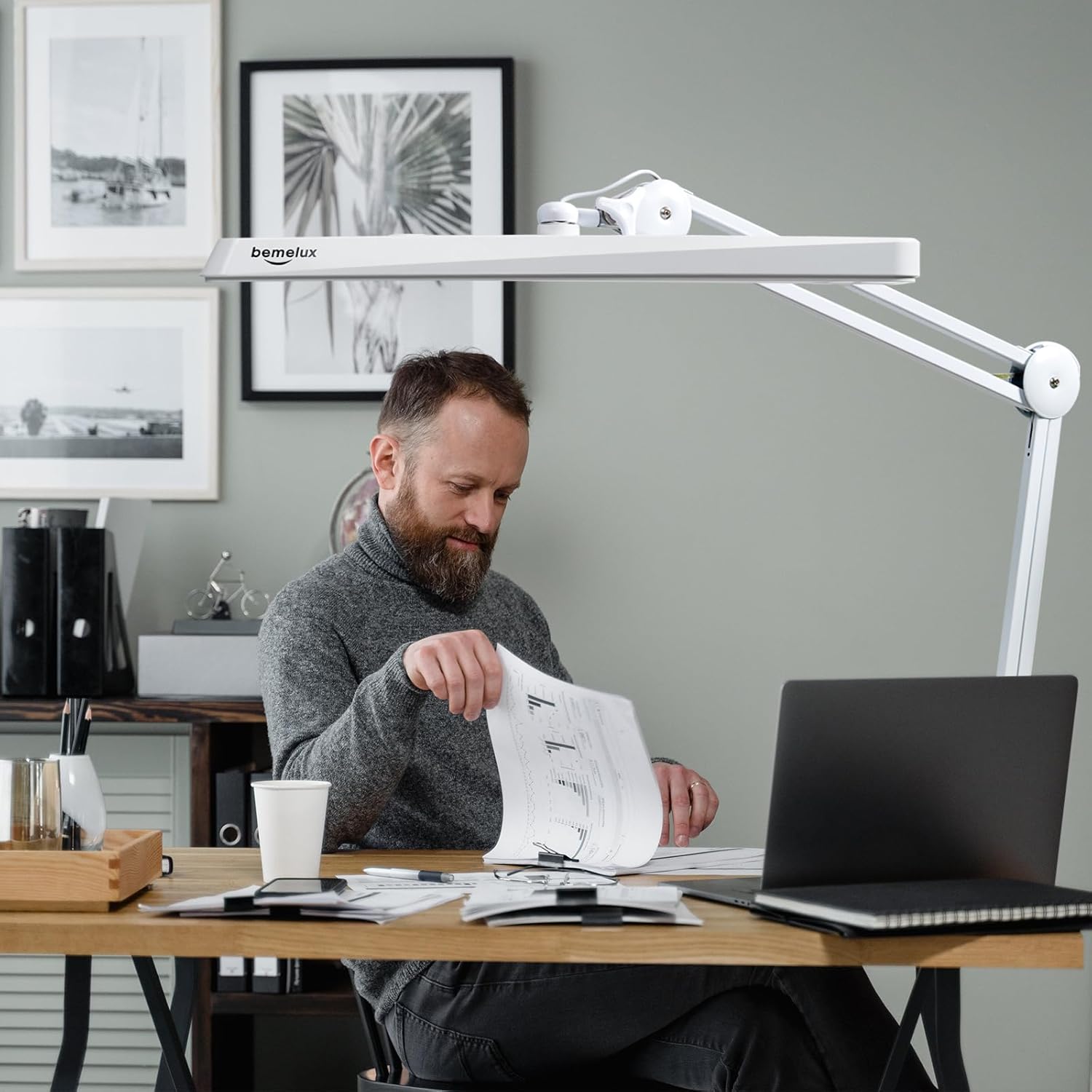 LED Architect Desk Lamp with Clamp, Metal Swing Arm 2000 Lumens Dimming Office Table Lamp for Task Work Drafting Reading Desktop, 117PCS Bright LEDs, 24W Workbench Lamp(White)