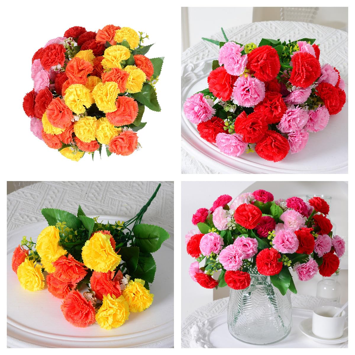 4Pack Artificial Carnations Flowers,48 Heads Bunch of Outdoor UV Resistant No Fade Silk Artificial Flower for Home Party and Wedding Decor Flower Arrangements(Multicolor) - Image 3