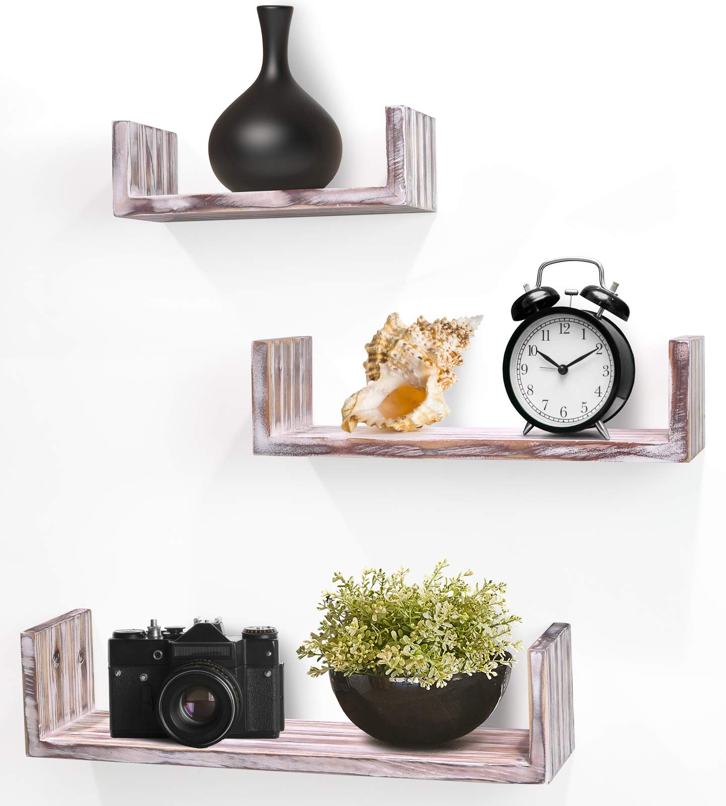 Greenco Set of 3 Floating “U” Shelves, EasytoAssemble Floating Wall