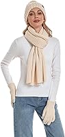 Vista 5 de Coolprince Gorro de invierno para mujer, bufanda larga, guantes para pantalla táctil, con forro polar, gorro de punto cálido con pompón