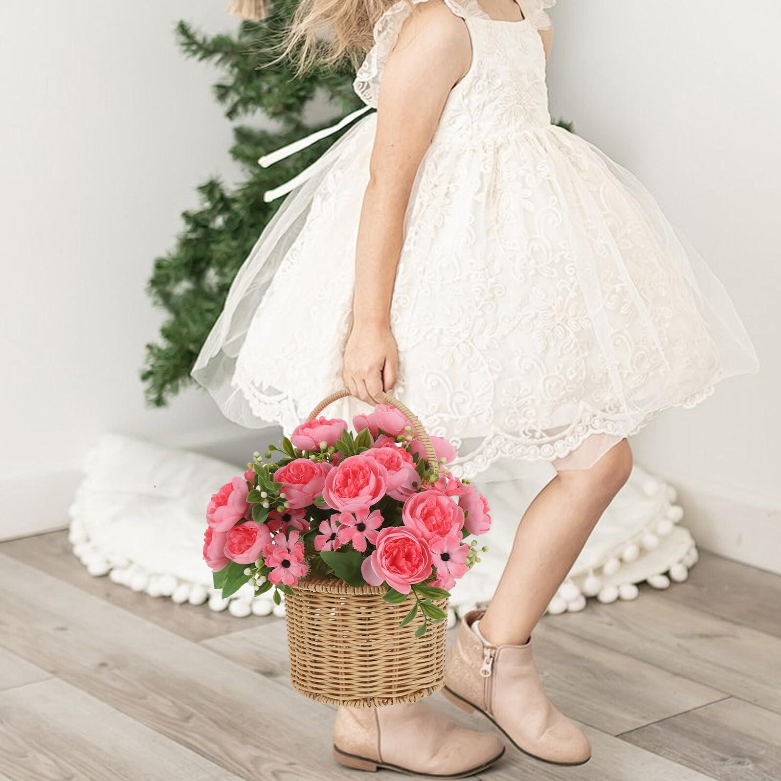 Cabilock Panier Tressé Rotin Synthétique avec Anse Panier de Mariage pour Demoiselle Honneur pour Pique- et Fête Extérieure