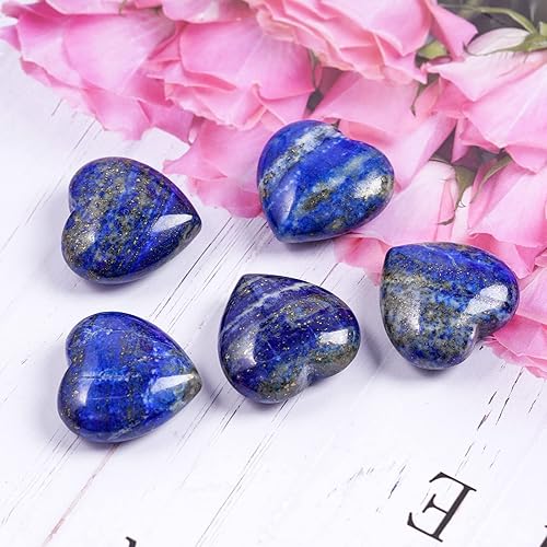 Miniatura 6 de Marrywindix 10 paquetes de 1 pulgada de cristal curativo natural de lapislázuli con corazón tallado de palma, piedra de preocupación de chakras y