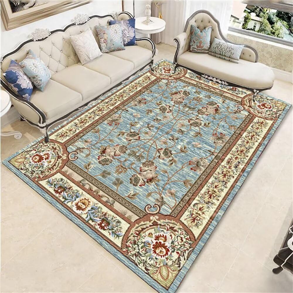 Tapis de restaurant imprimé végétal bleu lavable pour une entrée accueillante