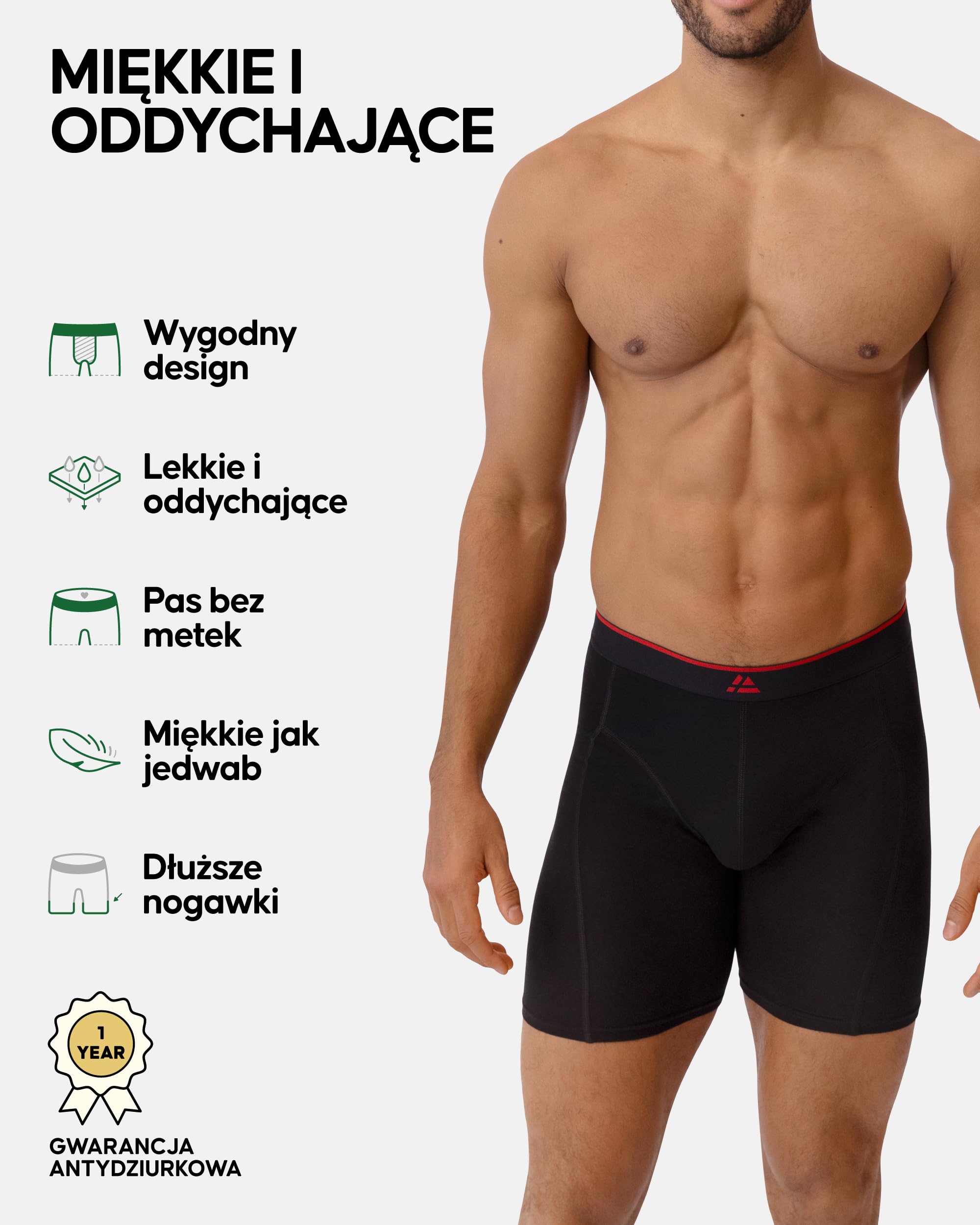 DANISH ENDURANCE Bambusowe Bokserki dla Mężczyzn, Oddychająca Bielizna, Miękkie Antybakteryjne Majtki, Z Długimi Nogawkami, 3 lub 6-Pak