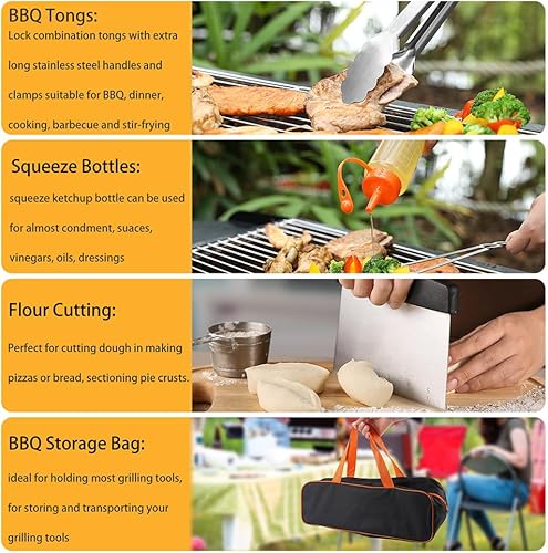 Miniatura 10 de Accesorios para parrilla de barbacoa, 21 piezas de accesorios de parrilla para parrilla al aire libre, herramientas de parrilla de acero inoxidable,