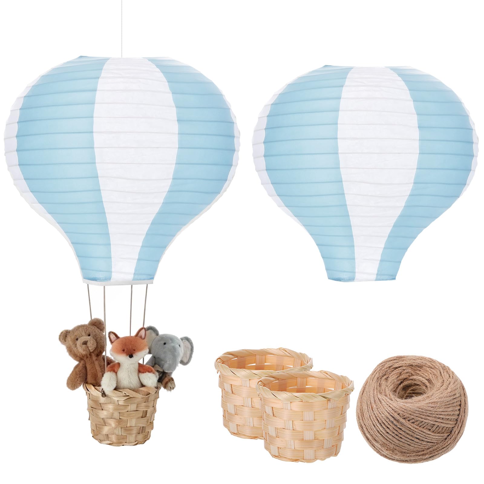 Photo 1 of Meooeck 2 Pcs Hanging Hot Air Balloon Decorations Paper Lanterns 12 Inch Reusable Hot Air Balloon Decor Paper Lanterns Set for DIY Craft Wedding Birthday Christmas Home Living Room (Blue White)