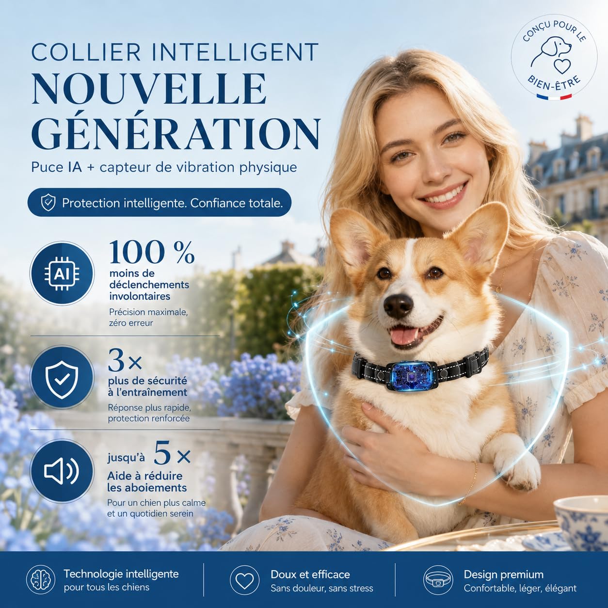 Collier Anti-Aboiement 2026, éTanche Rechargeable, 3 Modes Bip/Vibration/Choc éLectrique, Collier Chien EntièRement Automatique à IA, 5 Niveaux De RéGlage, Convient à Toutes Les Races De Chiens (Noir)