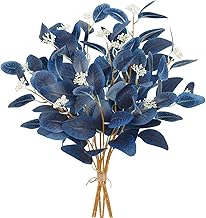 Betylifoy 6pcs Artificial Eucalyptus Stems, Blue Faux Eucalyptus Leaves Greenery Stems Eucalyptus Branches Silver Dollar Eucalyptus Plant for Home Indoor Vase Flower Arrangement Party Decor (Blue)