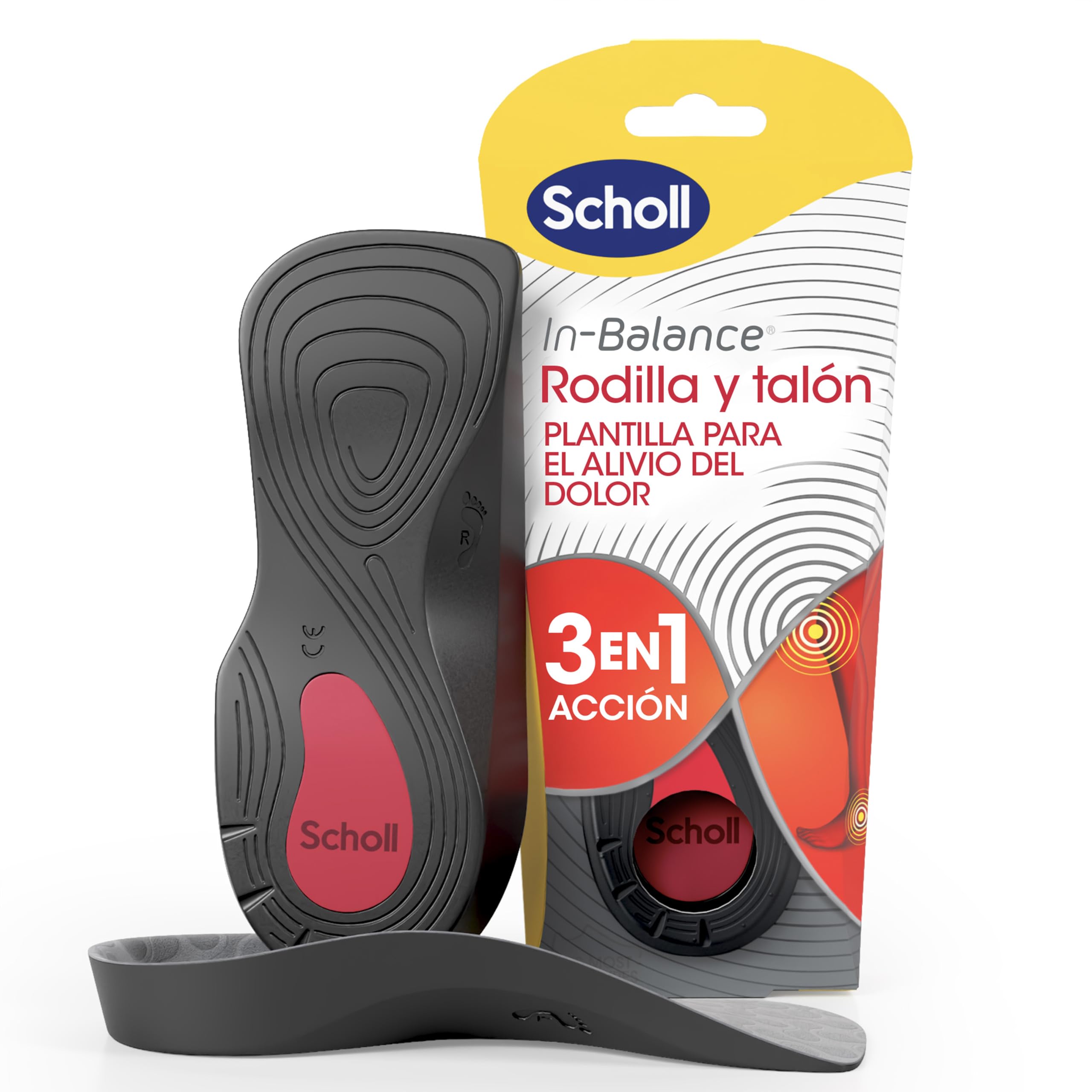 Scholl Plantilla In-Balance para el Alivio del Dolor de Rodilla y Talón, 1 Par, Blanco, Talla L (42.5-45), 2 Unidades