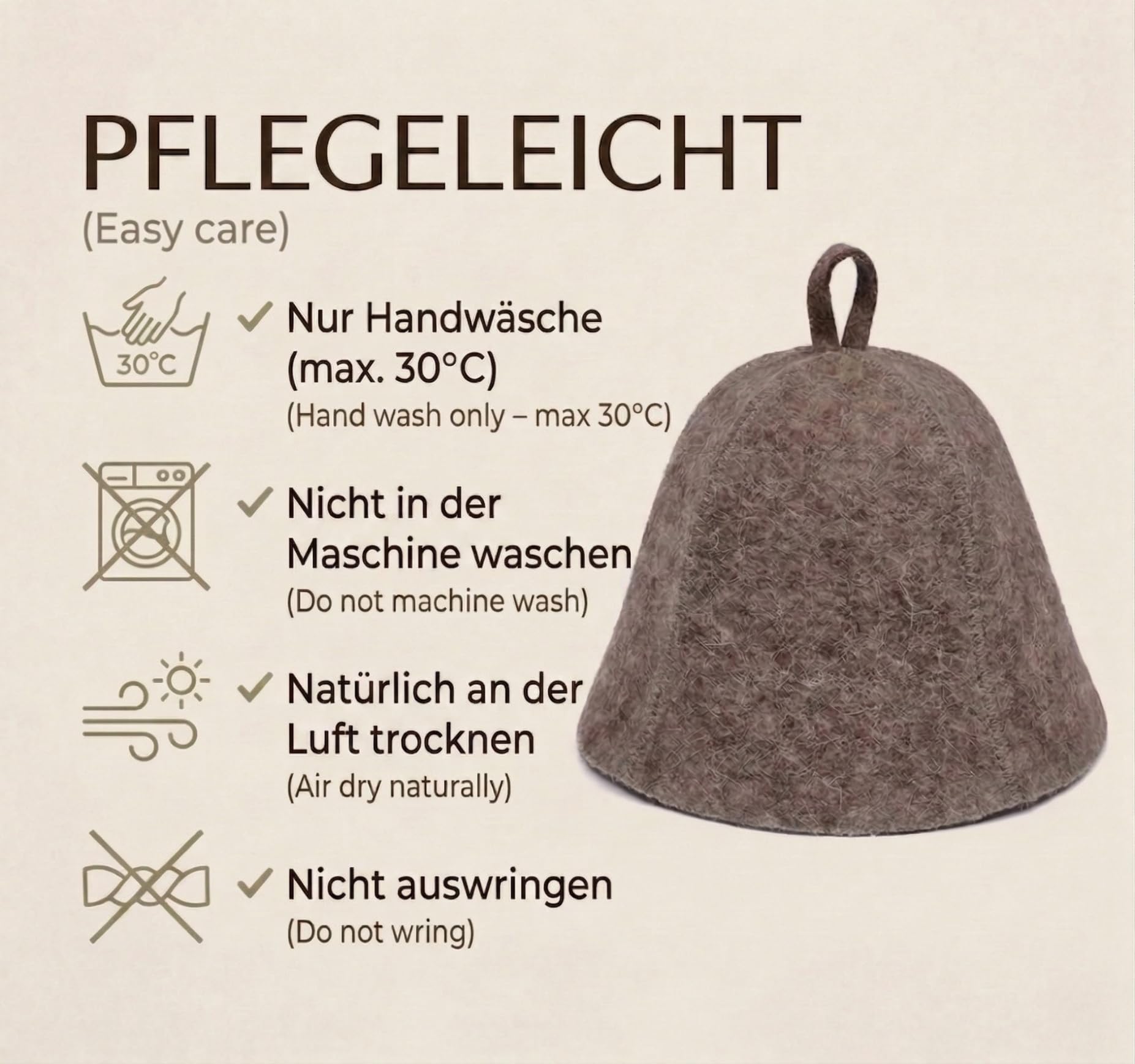Saunahut 100% Wollfilz für Damen und Herren – Hitzeschutz, Naturmaterial, Mütze Filz Saunamütze