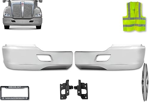 KOZAK Bumper Extension Corners Chrome Plastic w/o Fog Hole Set (Right Passenger & Left Driver Side) w/Brackets Compatible with Kenworth T680