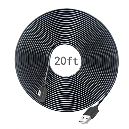 Cable mini USB de 20 pies, cable USB Mini B compatible con Garmin Nuvi GPS, SatNav, Dash Cam, cámara, controlador PS3, disco duro, GoPro Hero 3+,