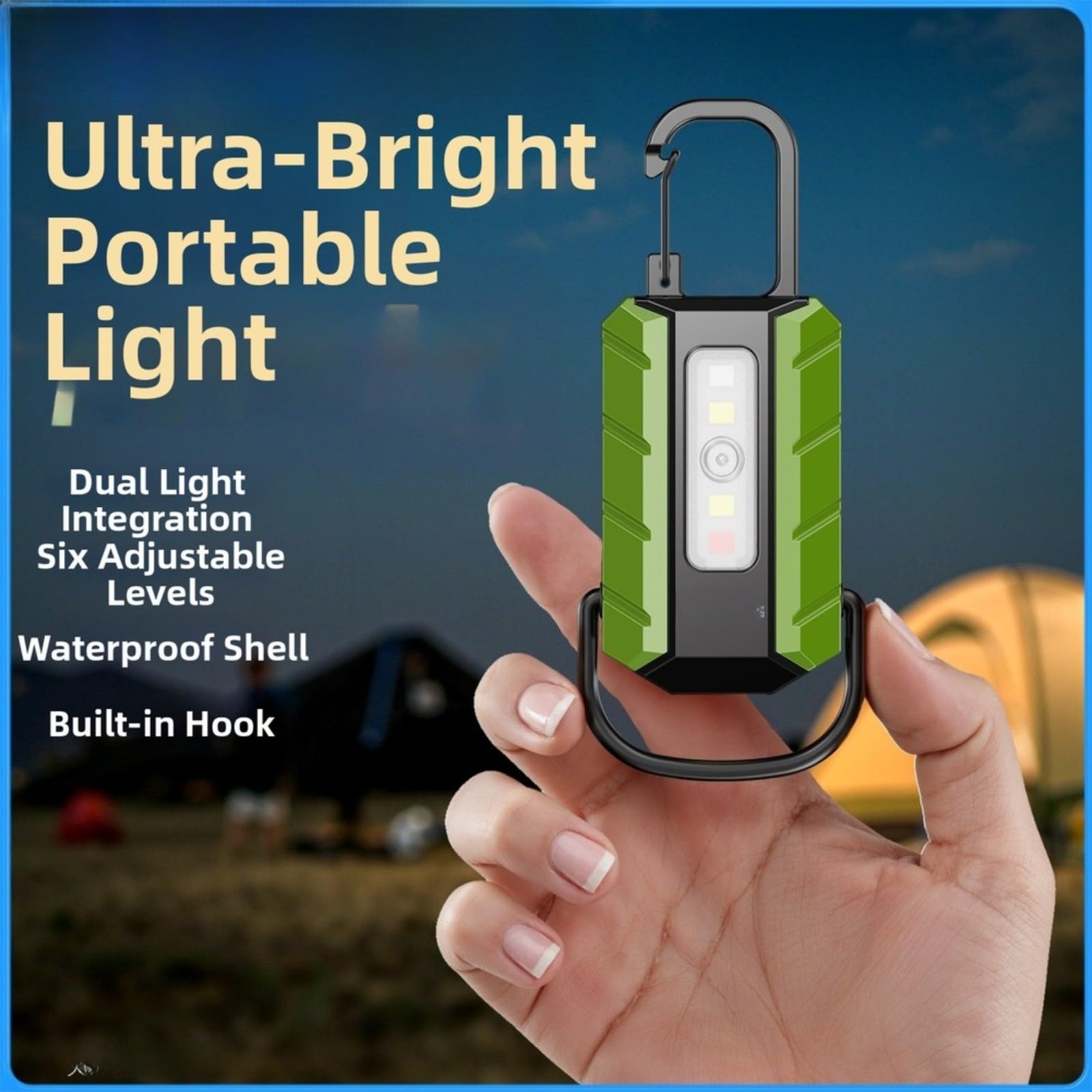 Torcia a LED con portachiavi, ricaricabile tramite USB, torcia compatta con illuminazione multi-modalità e forte proiezione del fascio per campeggio all'aperto, escursionismo, viaggi