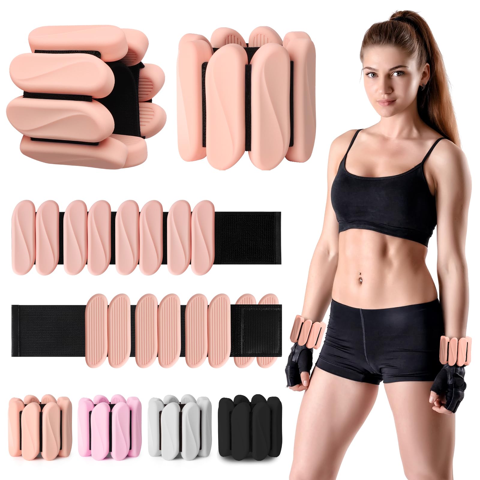 Wrist Weights, 2Pack Wearable Wrist Ankle Weights for Women & Men, Adjustable Arm and Leg Weights, Silicone Weighted Bangles for Walking Yoga Pilates