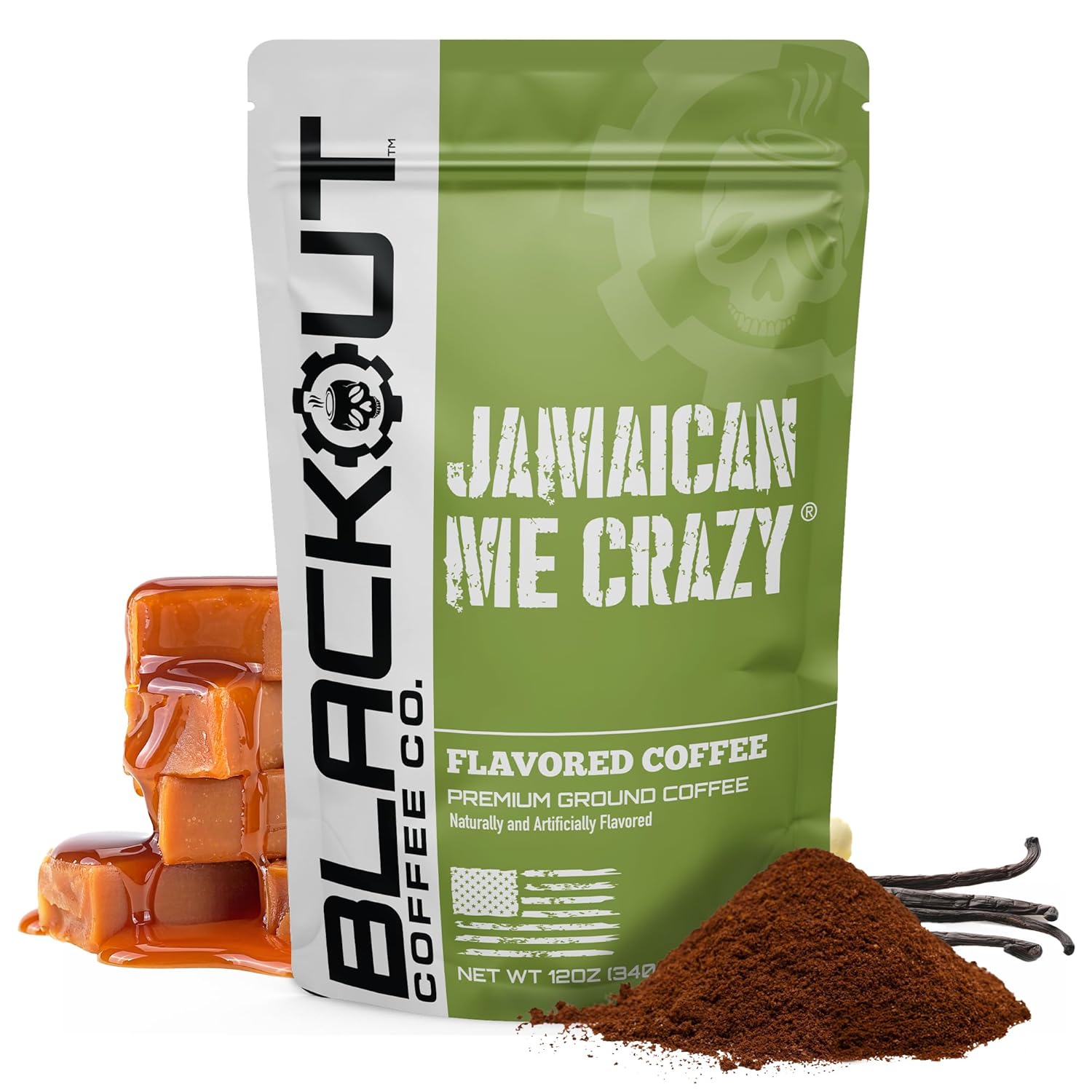 Blackout Coffee Jamaican Me Crazy Flavored Medium Roast – Freshly Roasted in the USA – 12 oz Ground Coffee Pouch