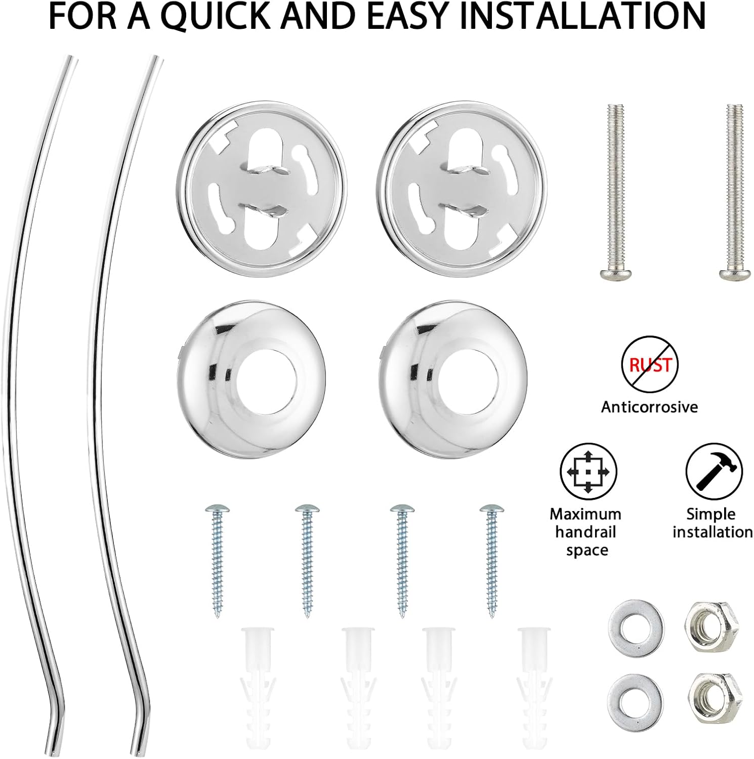 Adjustable Chrome Curved Shower Curtain Rod, 42-72 Inches Shower Curtain Rod for Bathroom and Bathtub, Extra Space Rustproof Expandable Stainless Steel Shower Rod Wall Mounted, Need to Drill
