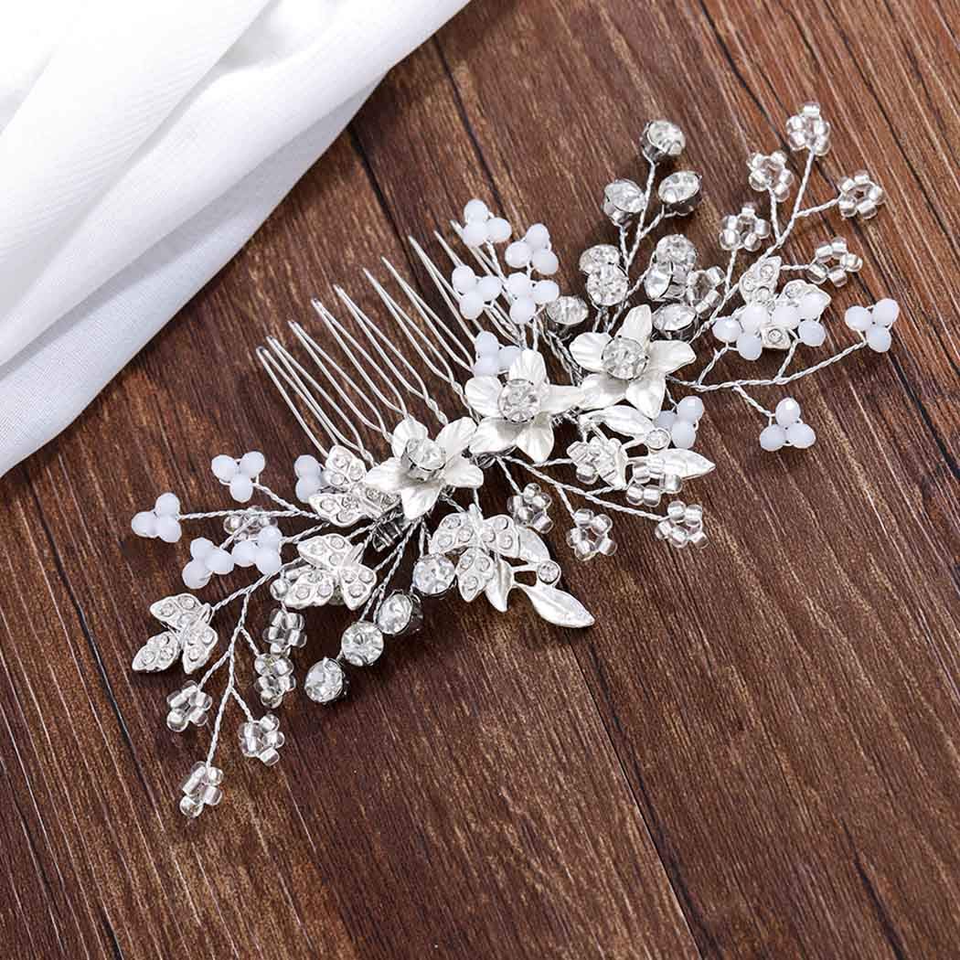 Catery Rhinestone Hair Combs Silver Flower Wedding Hairpieces Bridal Side Clips Accessories for Brides and Women - Image 8