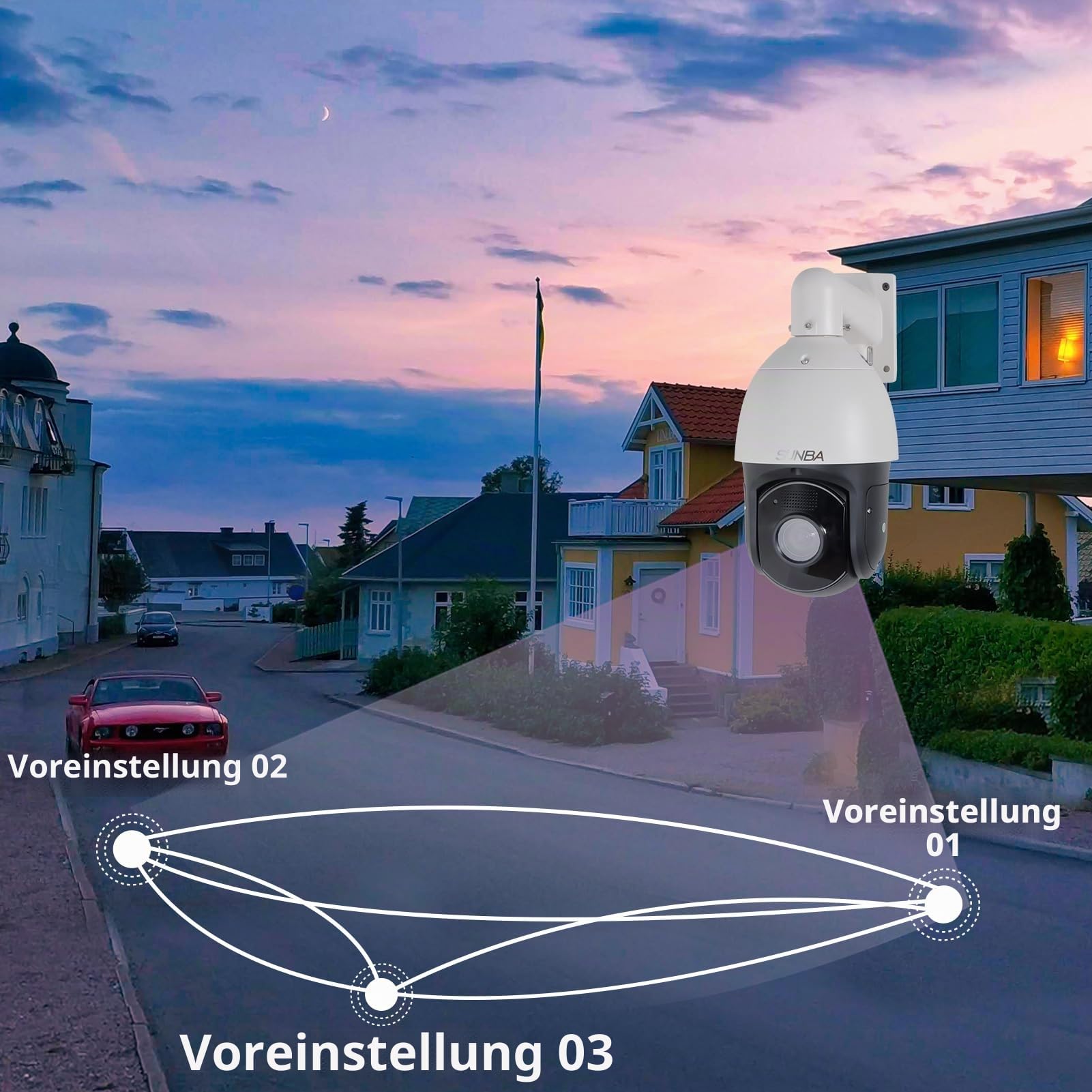 SUNBA PoE+ PTZ Außenkamera, 36-Fach optischer Zoom, 5MP Dome Überwachungskamera, Zwei-Wege Audio & Infrarot-Nachtsicht mit großer Reichweite bis zu 450m (P636 V2, Performance Serie)