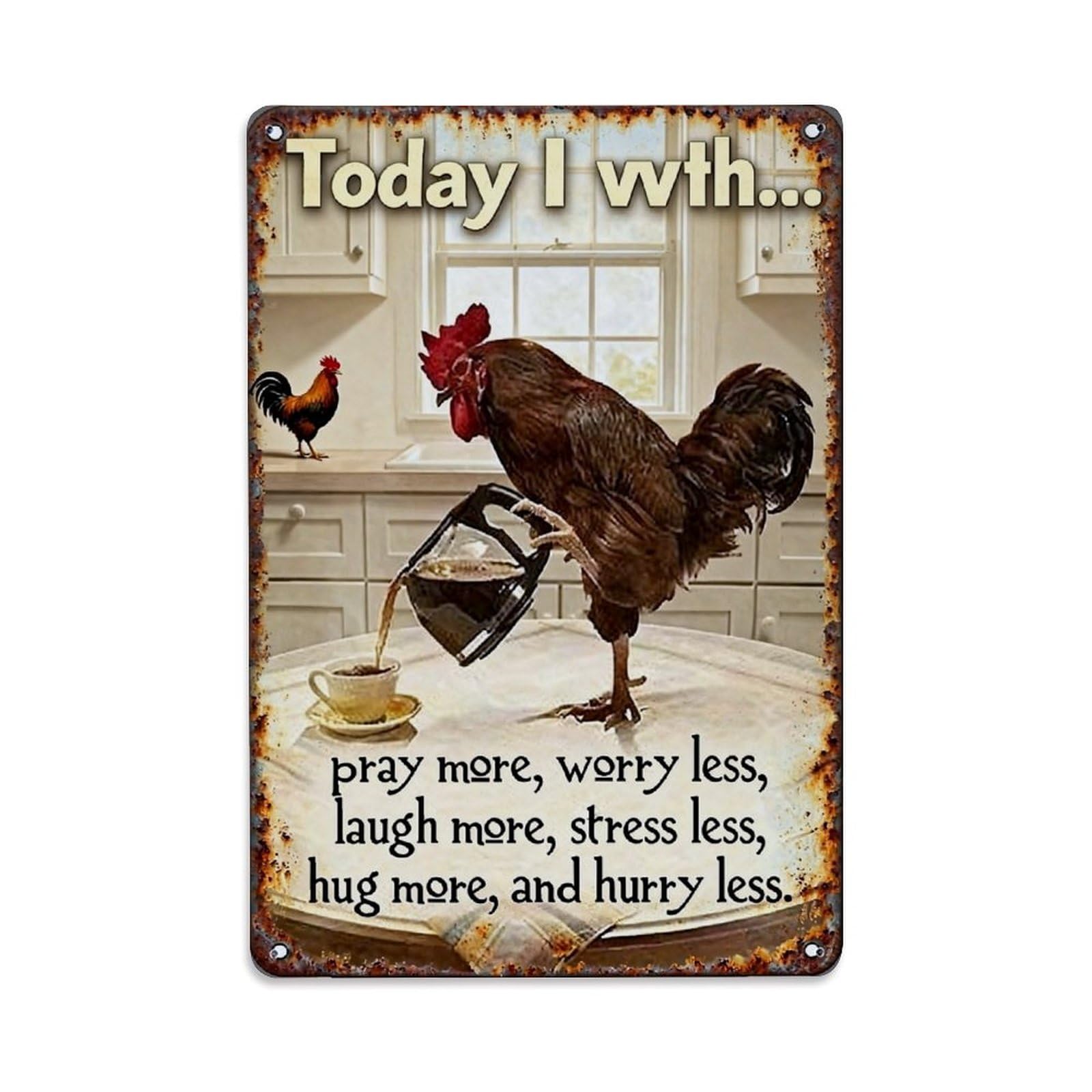 Nestemfo Vintage Rooster Pouring Coffee Kitchen Sign Tin Sign Metal Sign, Living Room,Bar, Home, Bedroom Wall Decor,Retro Metal Poster 8X12 Inches
