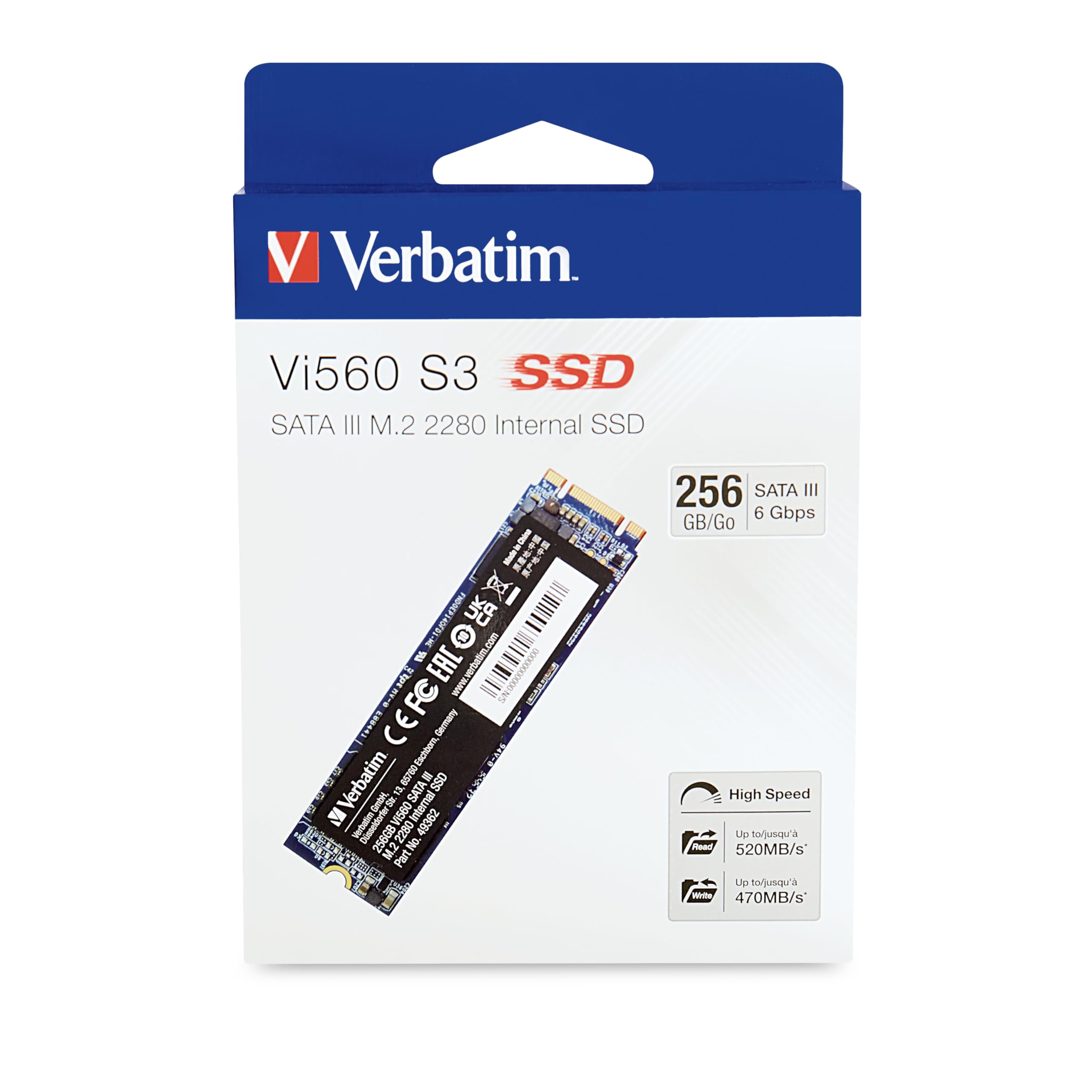 Verbatim Vi560 S3 SSD, wewnętrzny dysk SSD z pamięcią 256 GB, dysk Solid State Drive z SATA III M.2 2280 i technologią 3D NAND, czarny, idealny do notebooków i ultrabooków