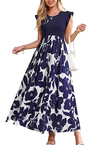 Women's Maternity Dress Summer Ruffle Sleeve Patchwork Casual Flowy Maxi