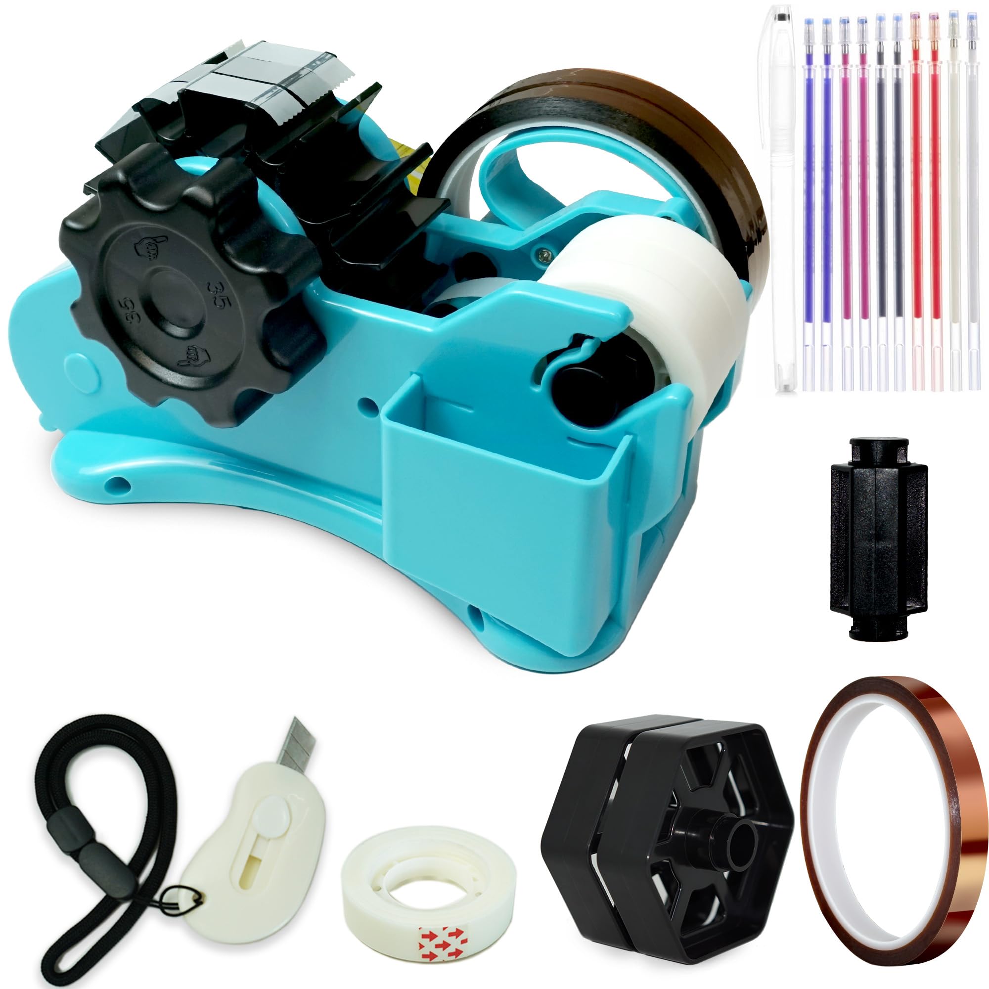 FINFINLIFE Heat Tape Dispenser Sublimation - Blue Multi-Roll Set, PreCut 1. 4'' Pieces for Heat Transfer & Mug Press Machine, 1+3'' Core,