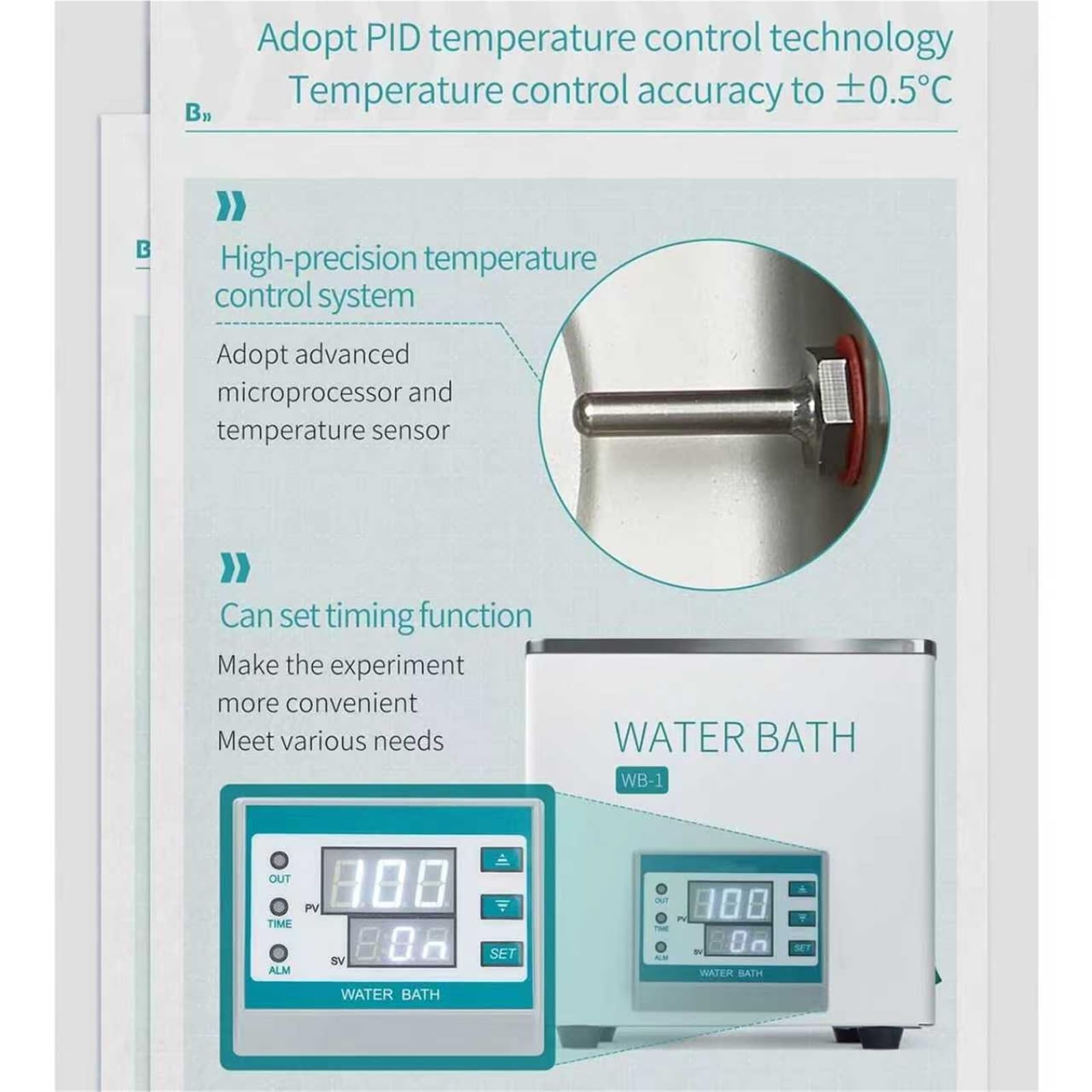 Baño María De Laboratorio Digital, Baño María Termostático Digital De 300 W, Recipiente Calefactor RT-100 ℃, Capacidad De 3 L, Función De Temporización Y Protección Contra Quemaduras