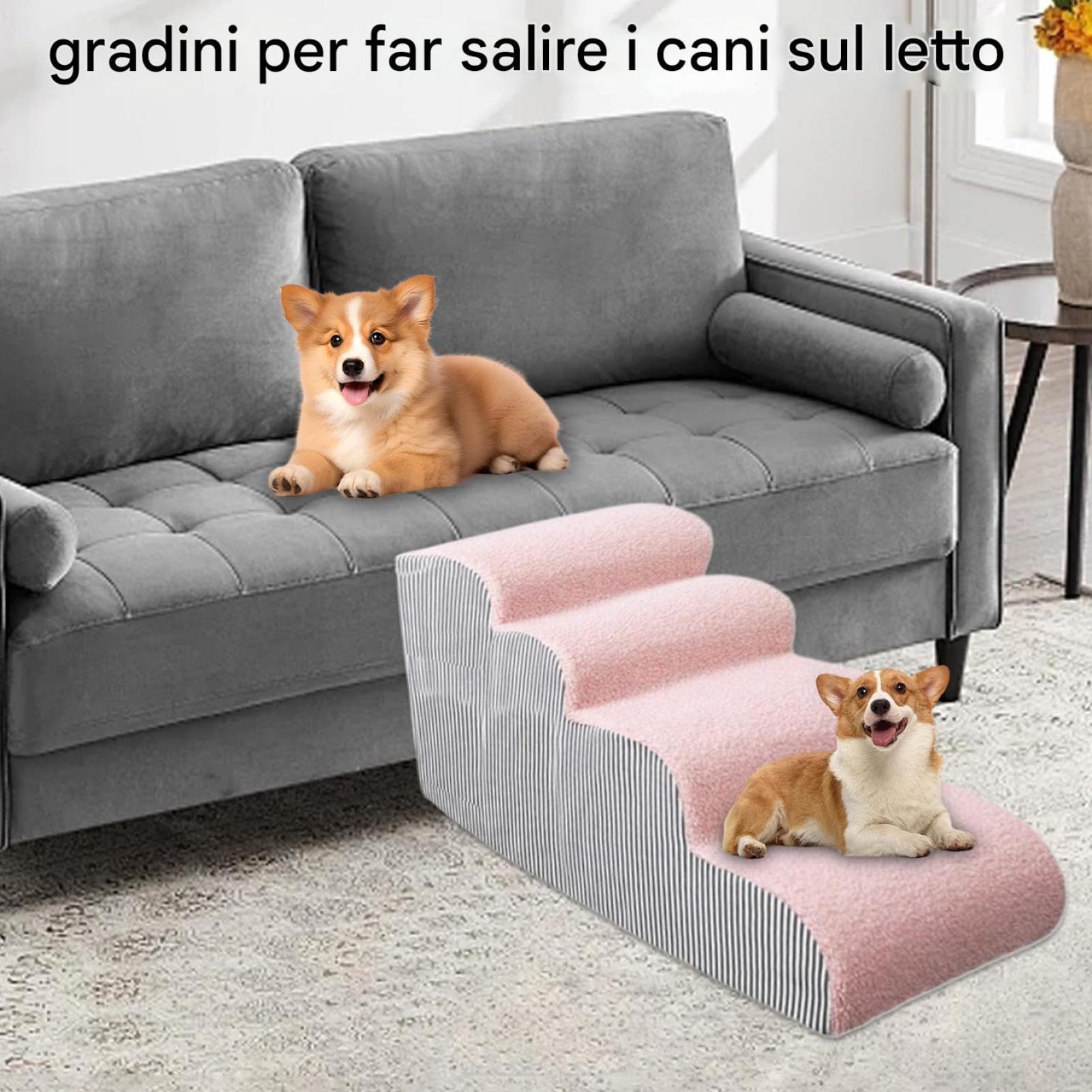 Hundetreppe Bett | Breite Tierstufen Rampe | Indoor Couch & Sofa Leiter mit Waschbarem Bezug für Schlafzimmer, Wohnzimmer, SUV, Auto, Welpen, Katzen, Hunde Haustierleiter