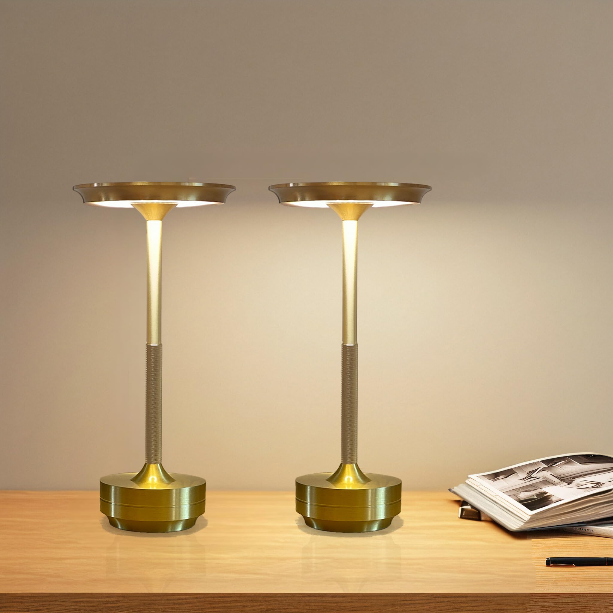 Kipliko Ecolume Cordless Table Lamp,LED Portable Battery Operated Lamp, Dimmable Stepless 3-Color LED with Memory Function. Portable for Home Office/