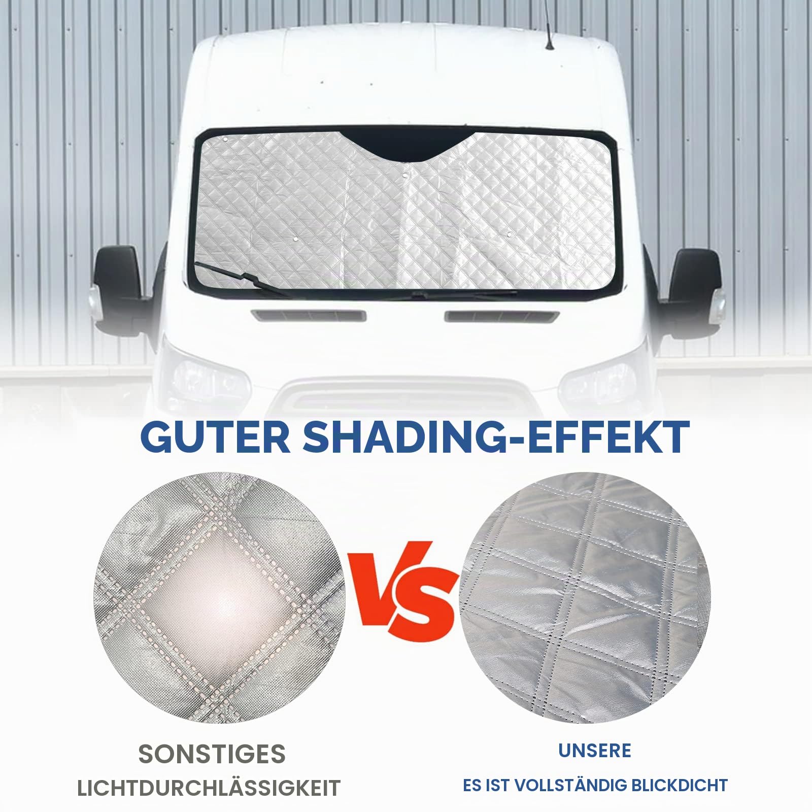 Sonnenschutz Auto Frontscheibe Ersatz für Ford Transit Van MK8 2014-2026 | 3PCS Thermomatte Verdunkelung Windschutzscheiben Schutz Set Internes Thermisches Jalousie Fenster Set mit Aufbewahrungsbeutel