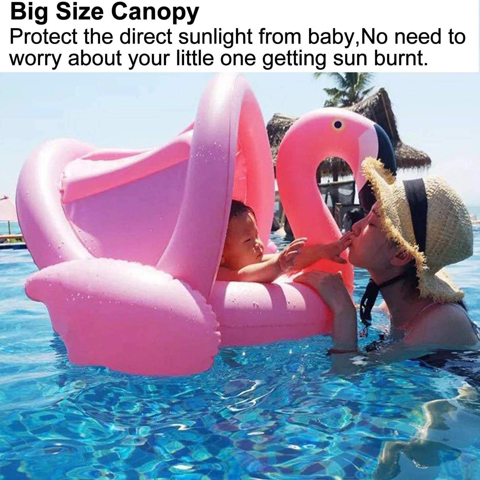 Fenicottero Anello di Nuoto,Baby Salvagente Bambini Giocattoli galleggianti,Baby Float con Parasole (A)