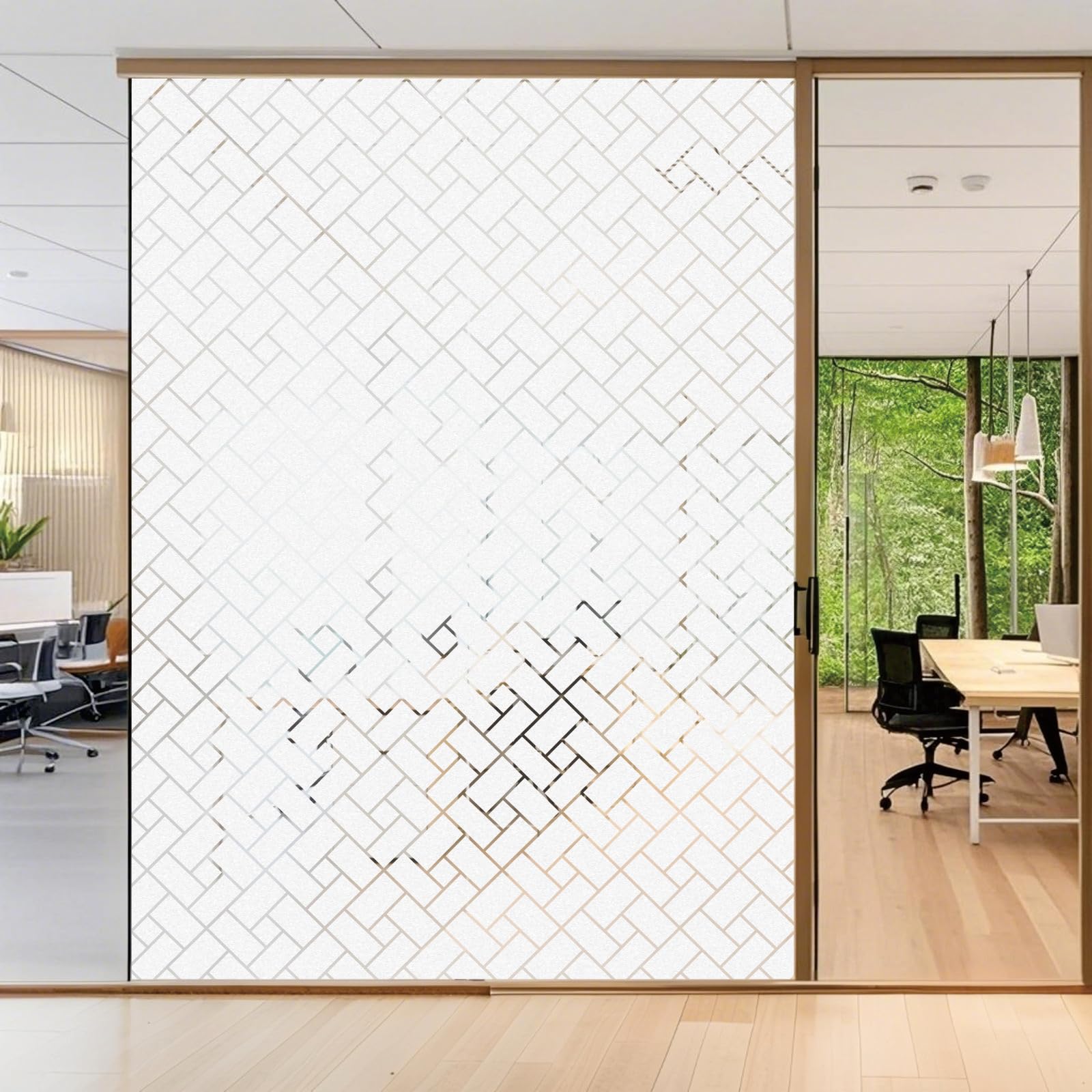 Window Privacy Film 85 x 115 cm Blocks UV Static Cling No Glue Removable Heat Cotrol, Privacy Protection, Glass Windows Frosted, Opaque Removable Film for Home Office, Oblique Grid