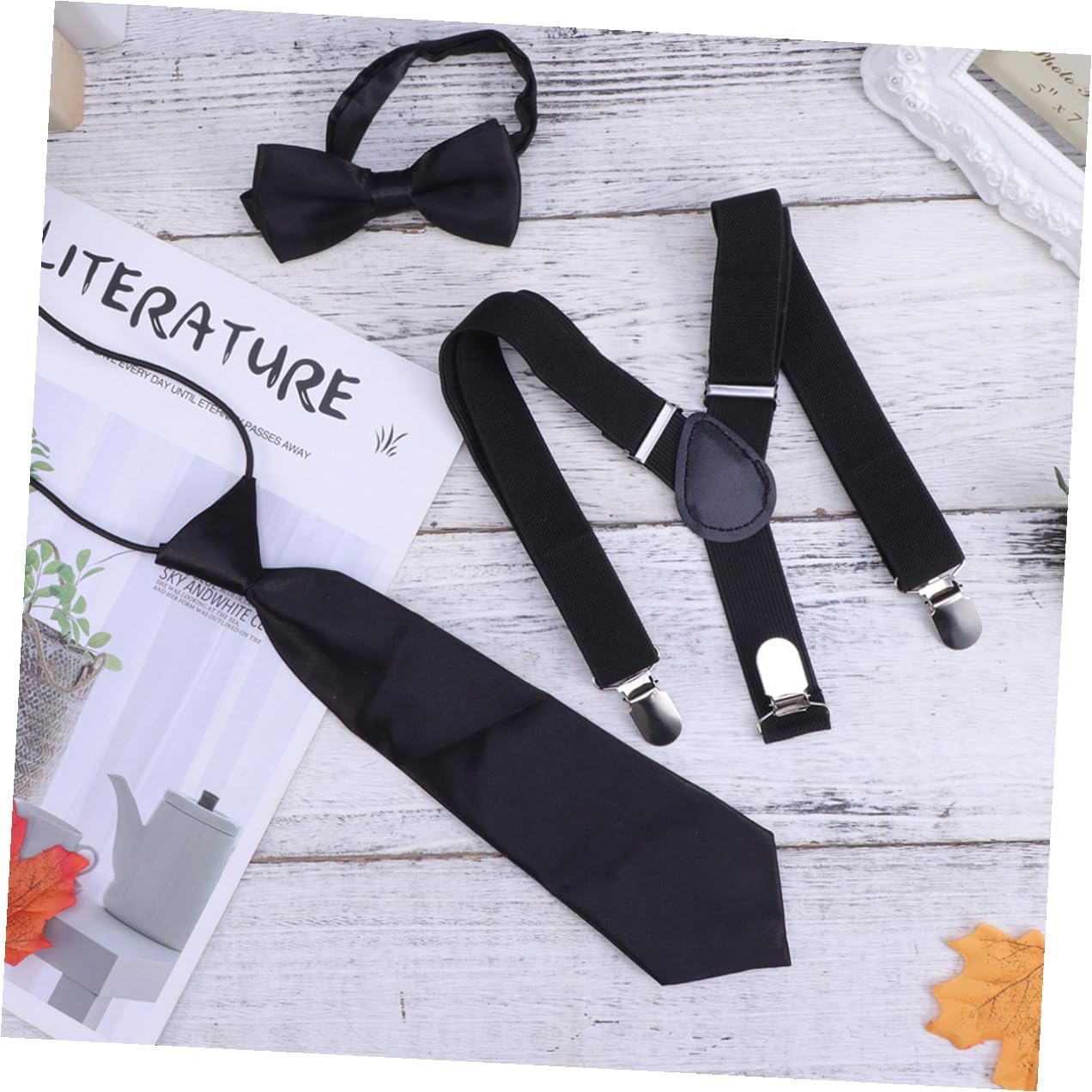 Ipetboom 3pcs Boys Ties Clip Set Boys and Girls Elastic Bow Tie Suspenders Accessories for Girls