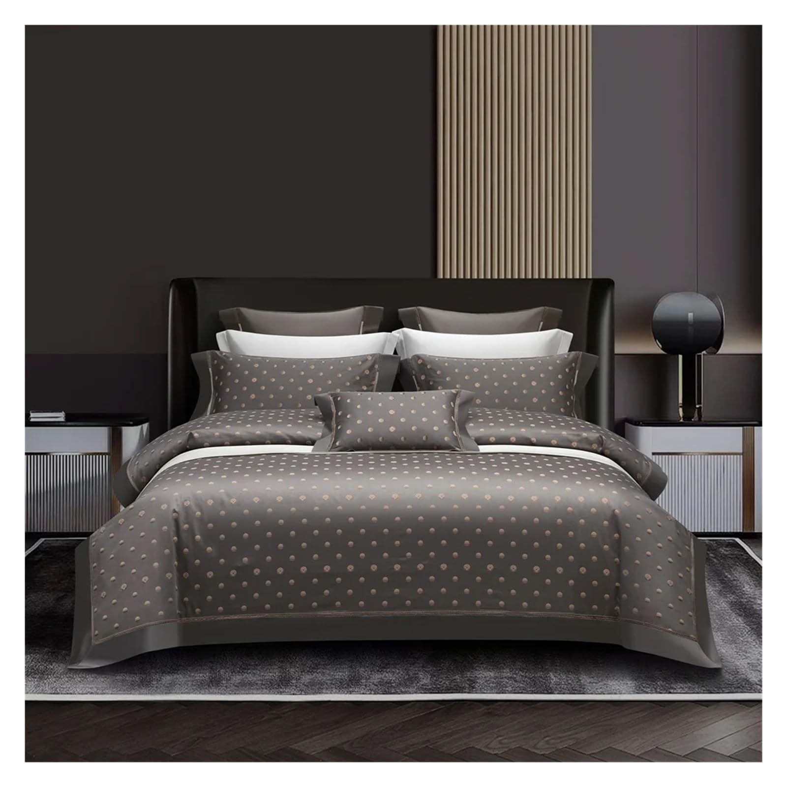 FYIYIEW double duvet set, European Dark gold Satin Egyptian Cotton Duvet Cover Set 4Pcs Jacquard Queen King Bedlinens
