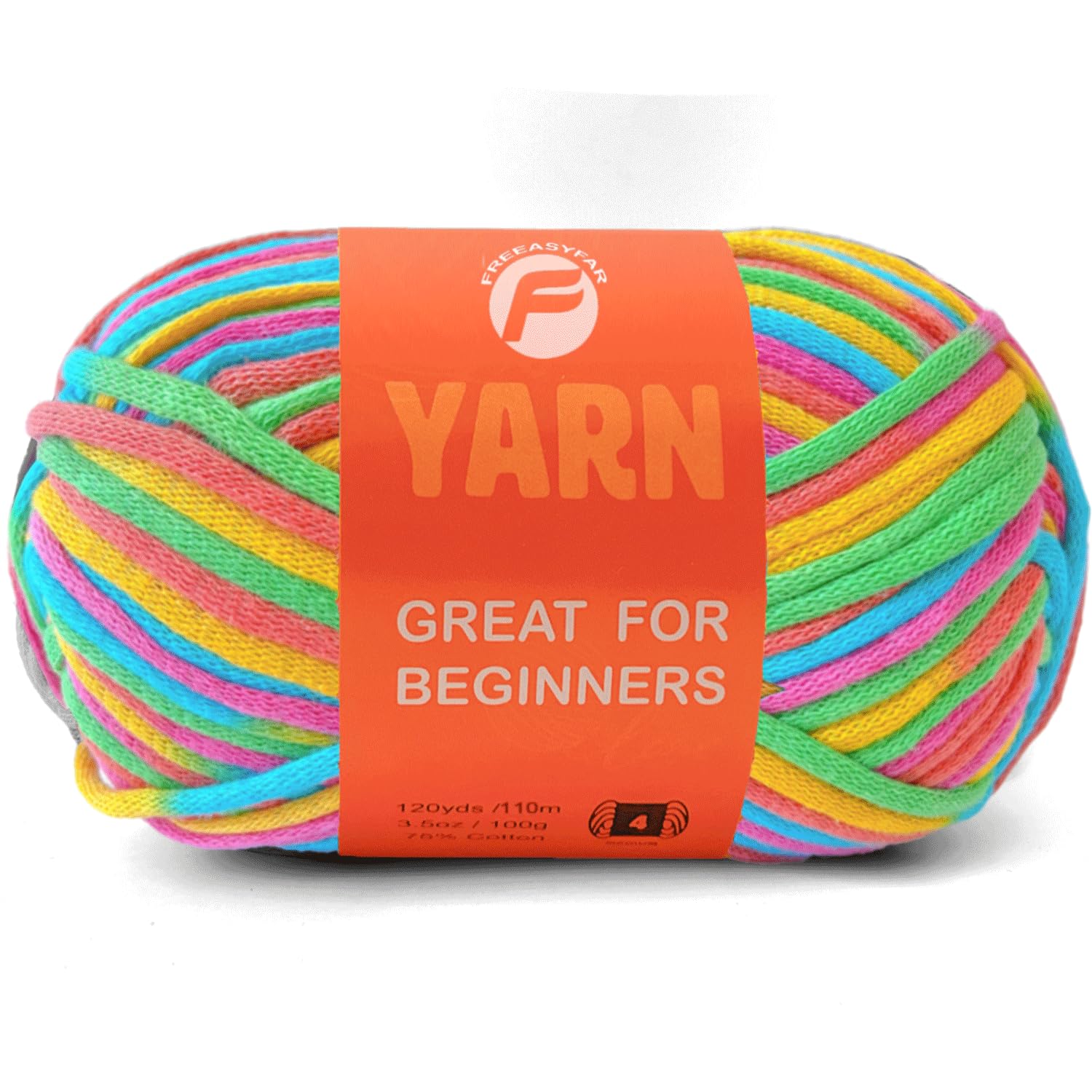 3.5Oz/120yds Rainbow Beginner Easy Yarn for Crocheting and Knitting;Worsted-Weight Medium #4;Cotton Blend Yarn for Beginners Amigurumi DIY(Rainbow,1 Skein)