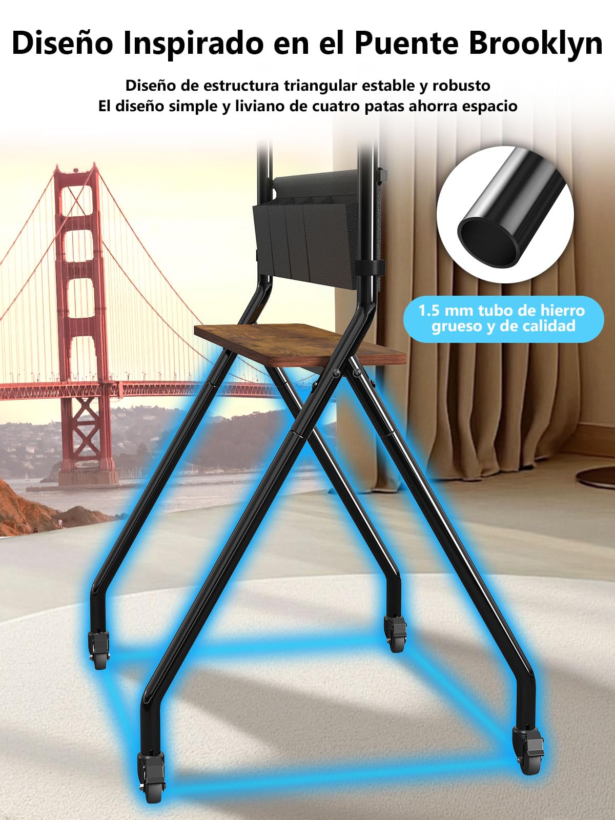 Soporte de TV rodante con Bolsas de Almacenamiento, diseño estético anticolisión, Carrito de TV móvil para Pantallas LCD/LED/OLED Planas/Curvas de 32-75 Pulgadas, soporta hasta 100kg