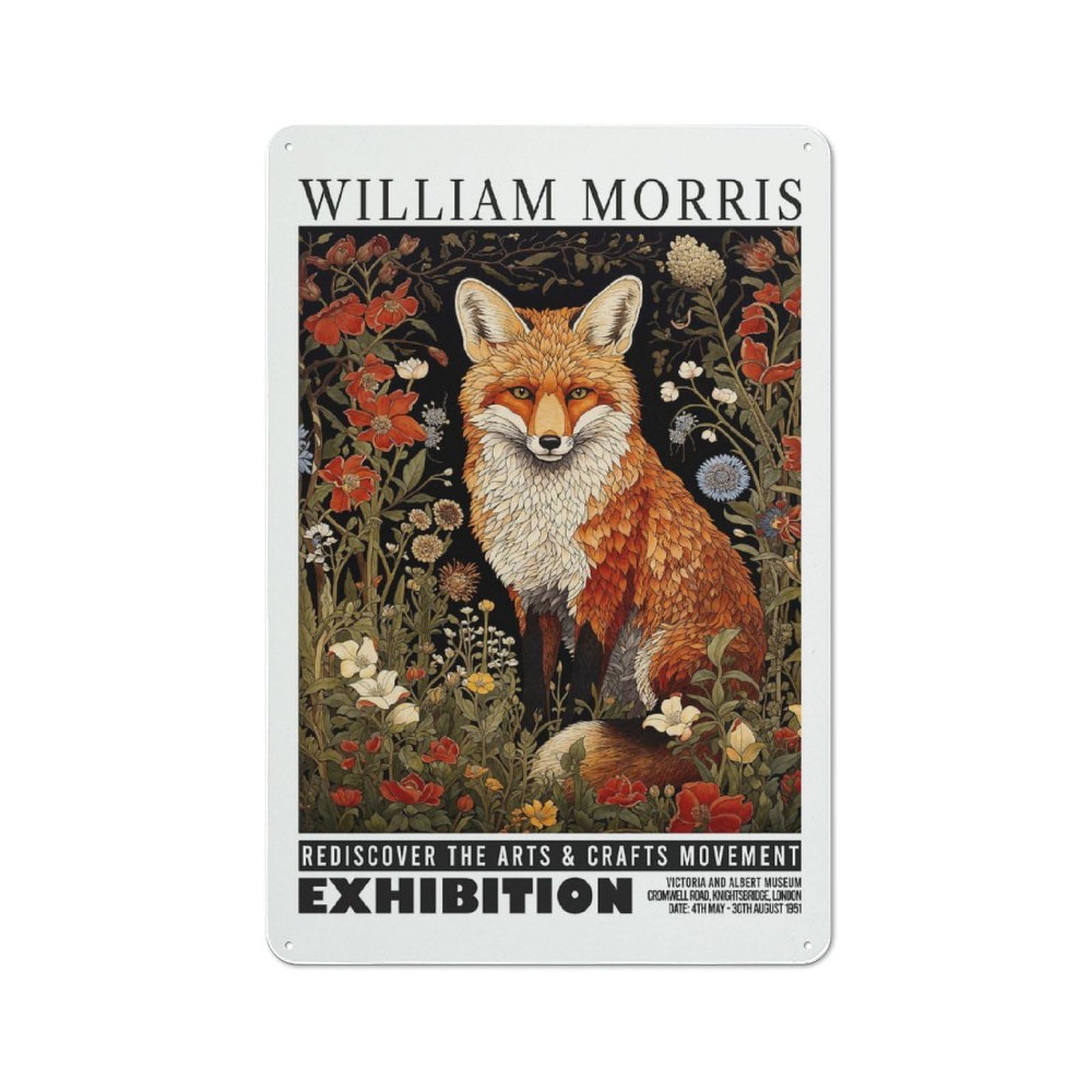 Vintage William Morris Fox Art Tin Sign 30x20cm, Shed Wall Plaque for Garage, Workshop, Shed Or Utility Room
