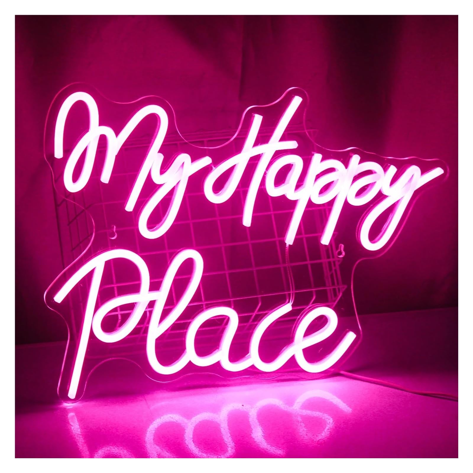 SHOUXI Sign Lamp My Happy Place Neon Sign Words Neon Lights Wedding USB Powered Neon Signs for Wall Decor Birthday Party 40x32cm(Pink)