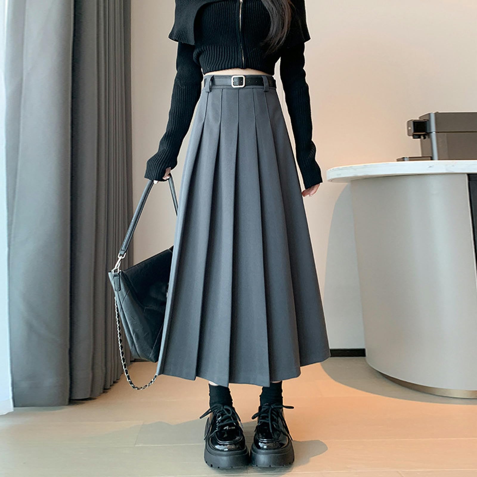 Spódnice damskie, jesienno-zimowe, wysoka talia, wąska, plisowana spódnica midi – wszechstronna spódnica w stylu retro zapewnia komfort i elegancję