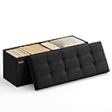 SONGMICS MAZIE Collection - 43 Inches Folding Storage Ottoman Bench, Ottoman Foot Rest, End of Bed Bench, Storage Chest, Load 660 lb, for Living Room, Bedroom, Entryway, Ink Black ULSF077B01
