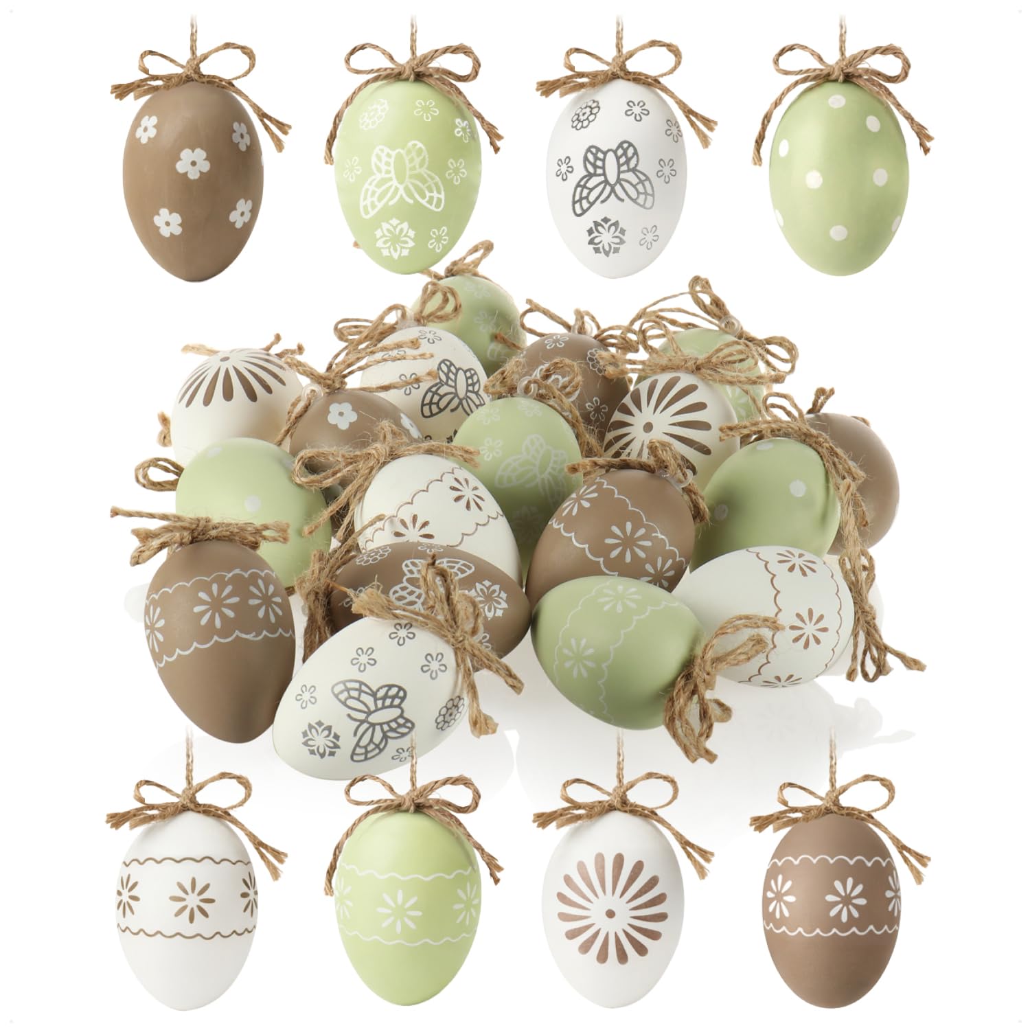 COM-FOUR® 18x decorative hangers Easter - Easter eggs made of plastic for hanging - hangers for the Easter bouquet in subtle colors (18 pieces - white beige mint)