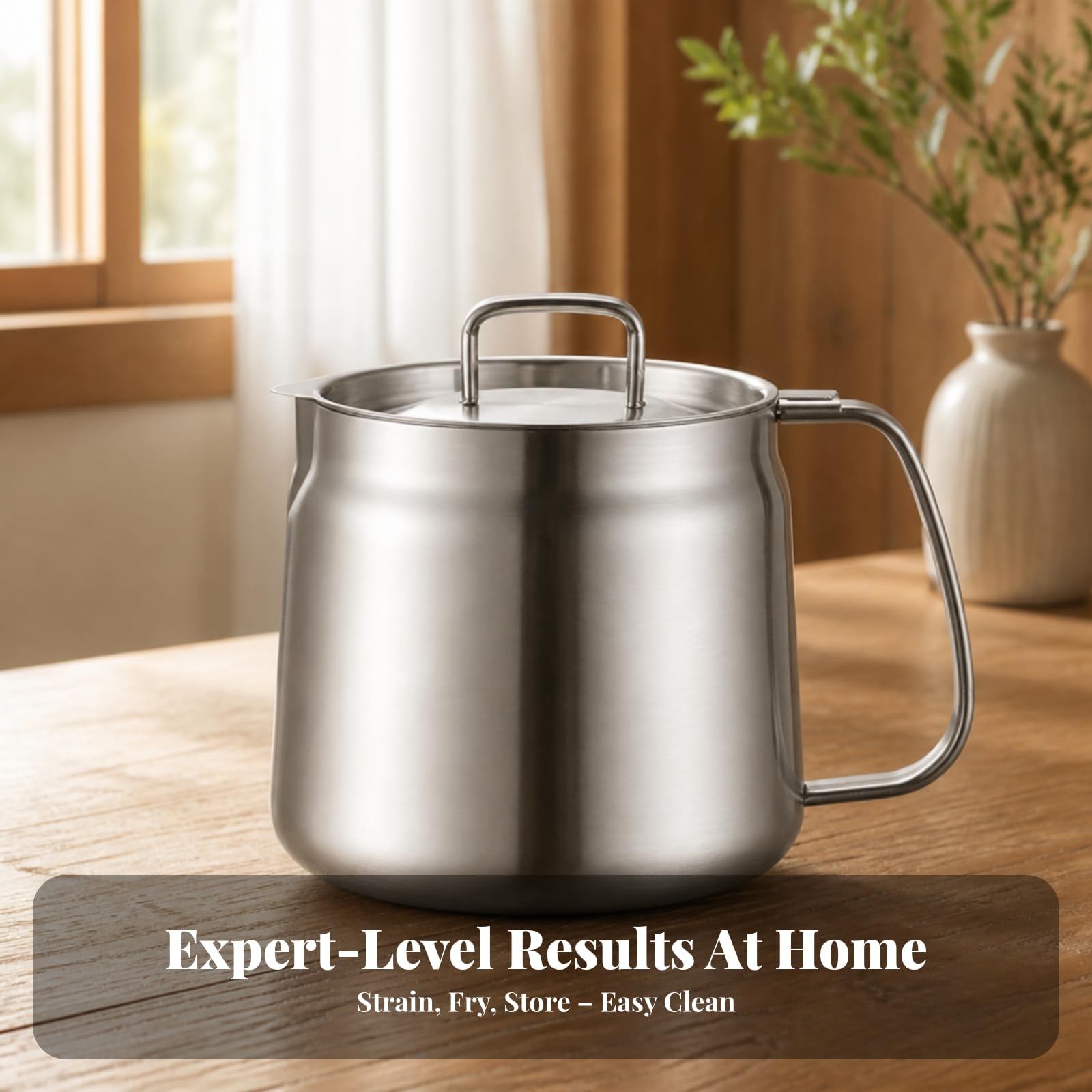 Recipiente para Grasa Higiénico | Reutilizable, Aceitera con Colador, para Cocina, Cocineros, 2.0L, Con Cesta